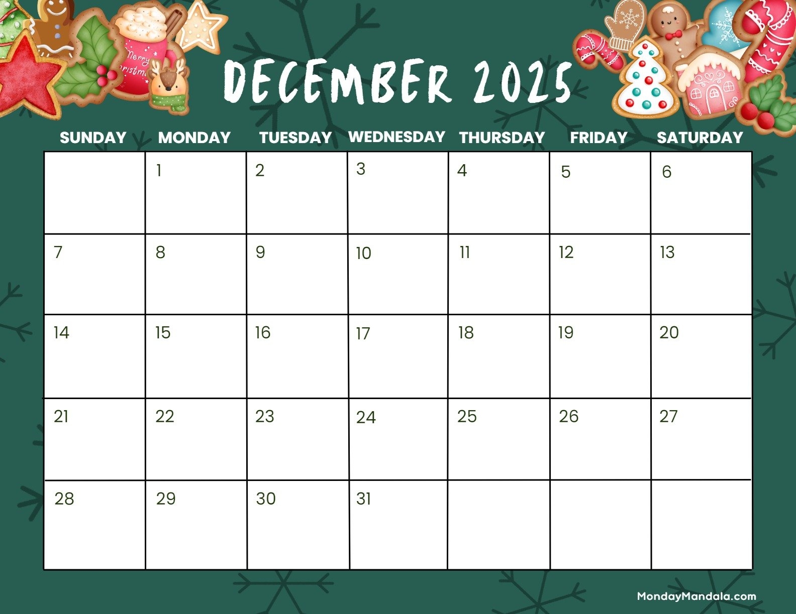 Free December 2025 Calendar Printable
