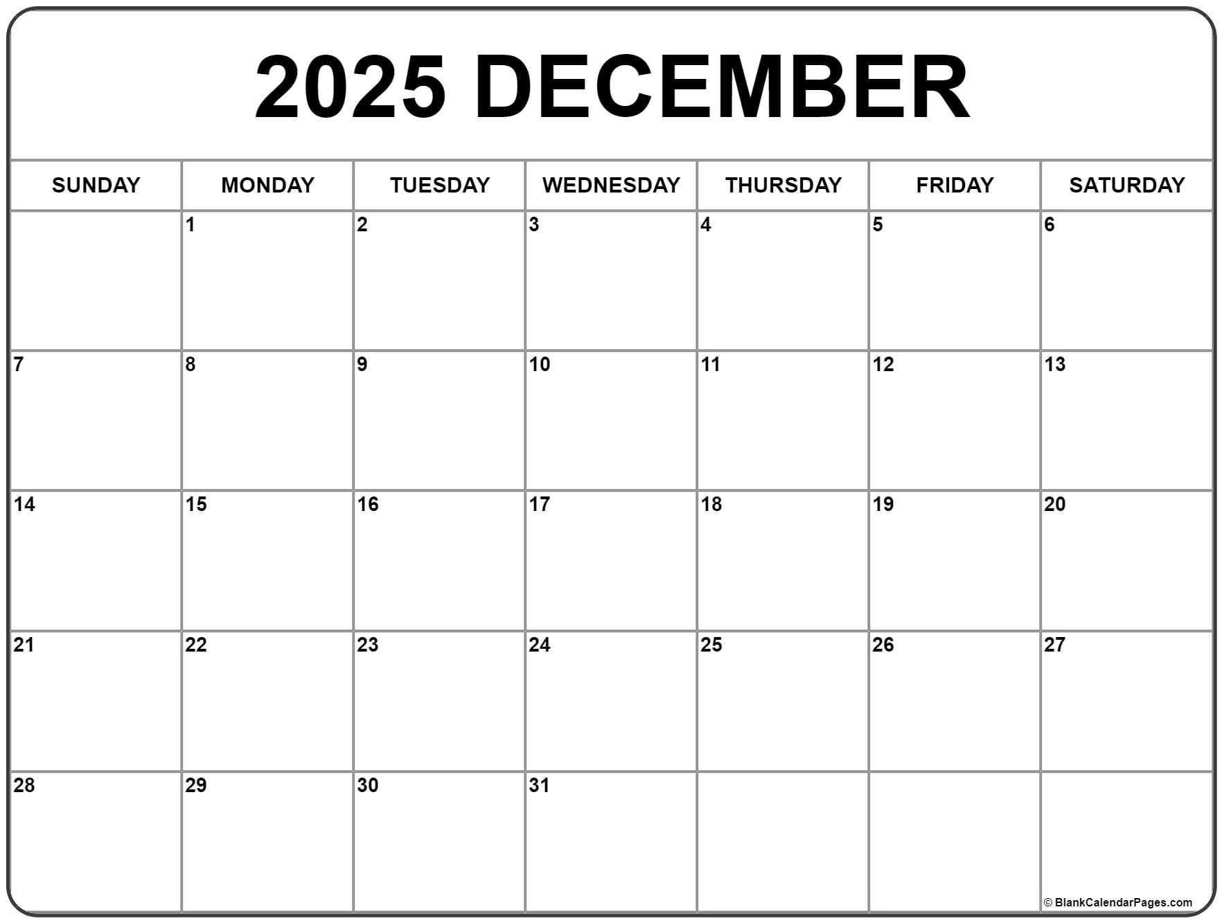 Free Printable Christmas December 2025 Calendar