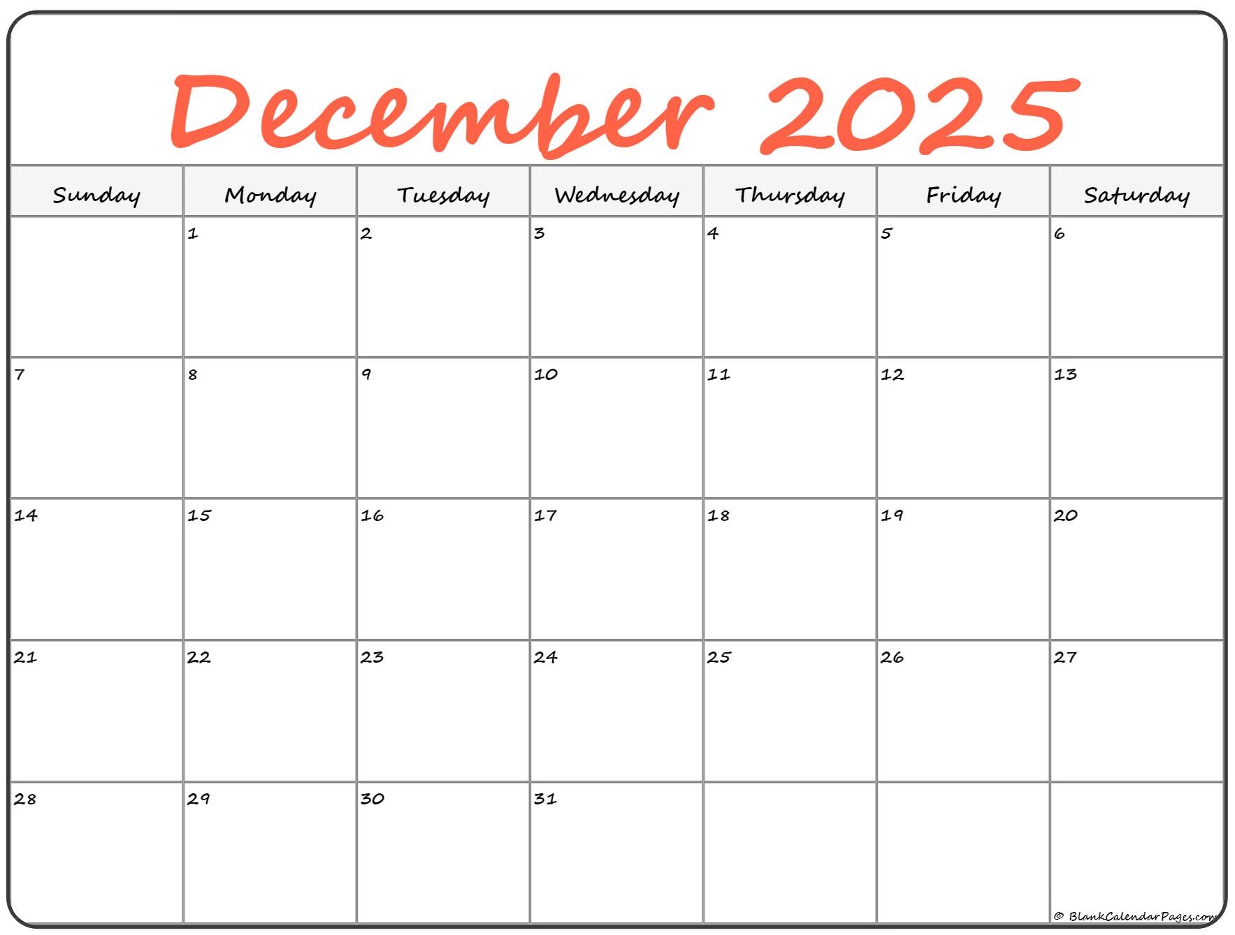 December 2025 Calendar Template Word