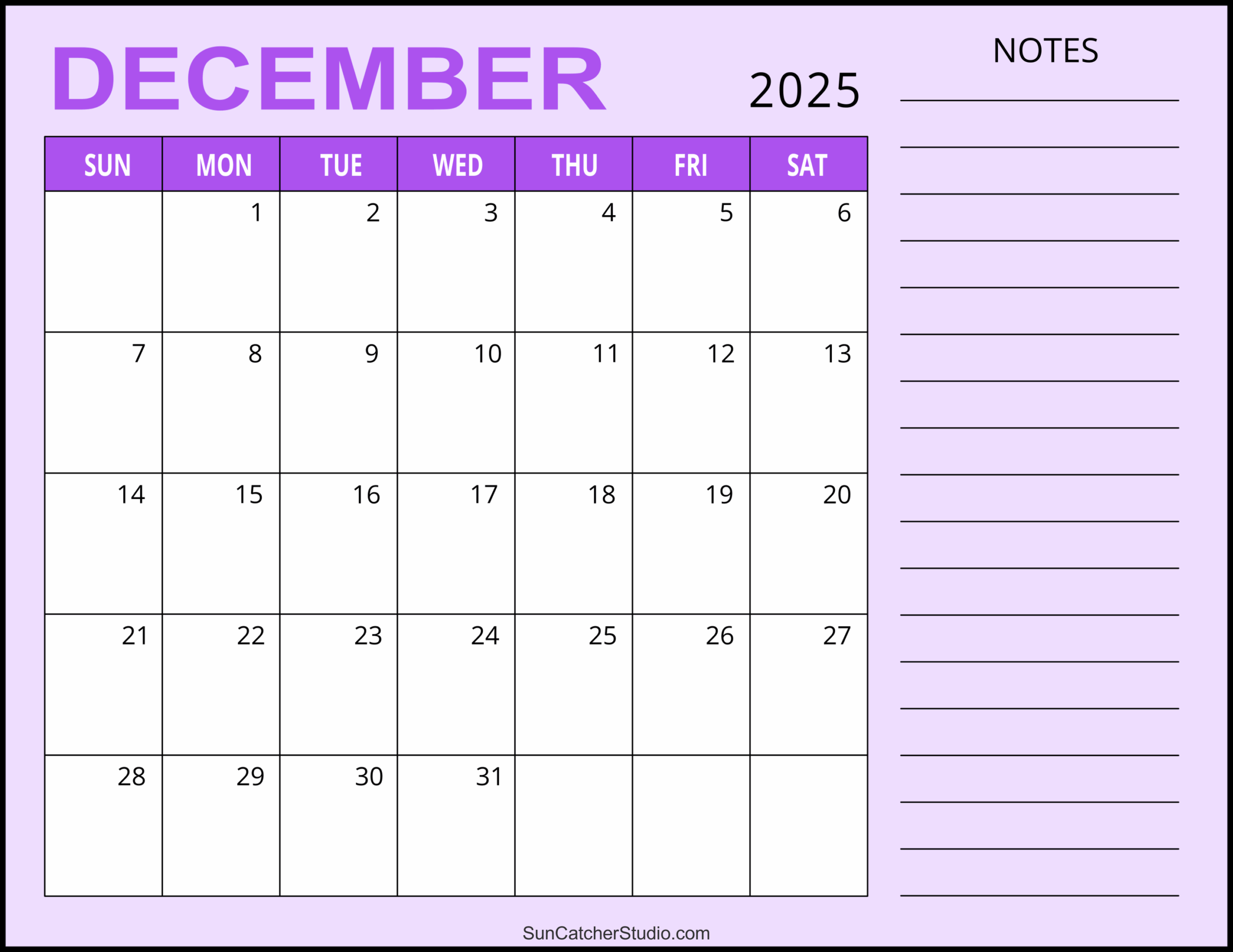 December 2025 Calendar Page