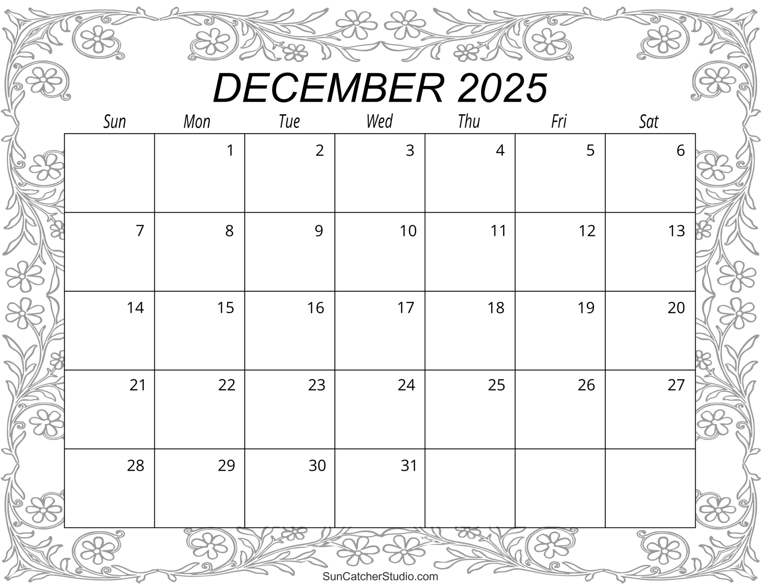 2025 Calendar December Month
