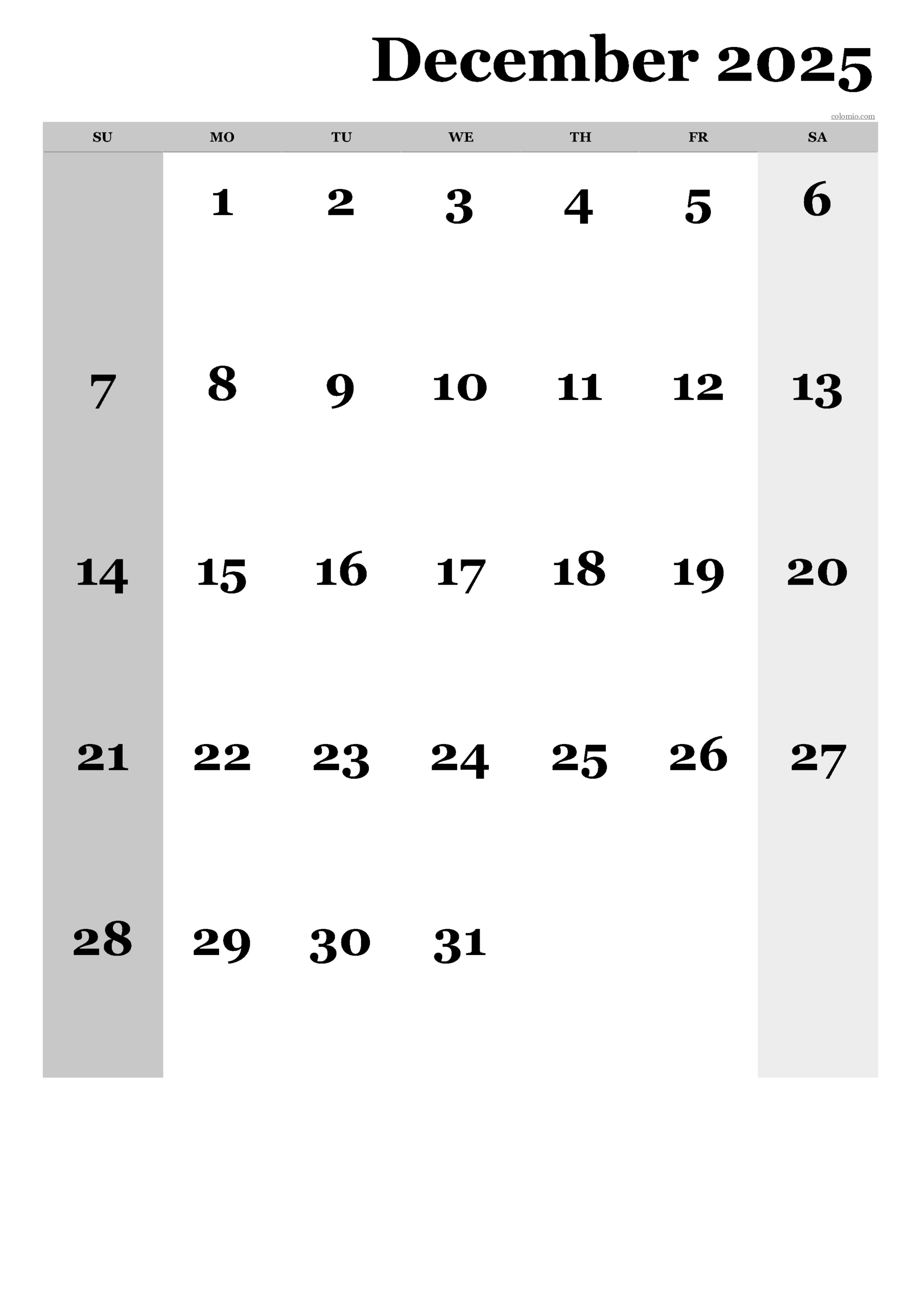 December 2025 Calendar Free Printable PDF XLS And PNG Colomio