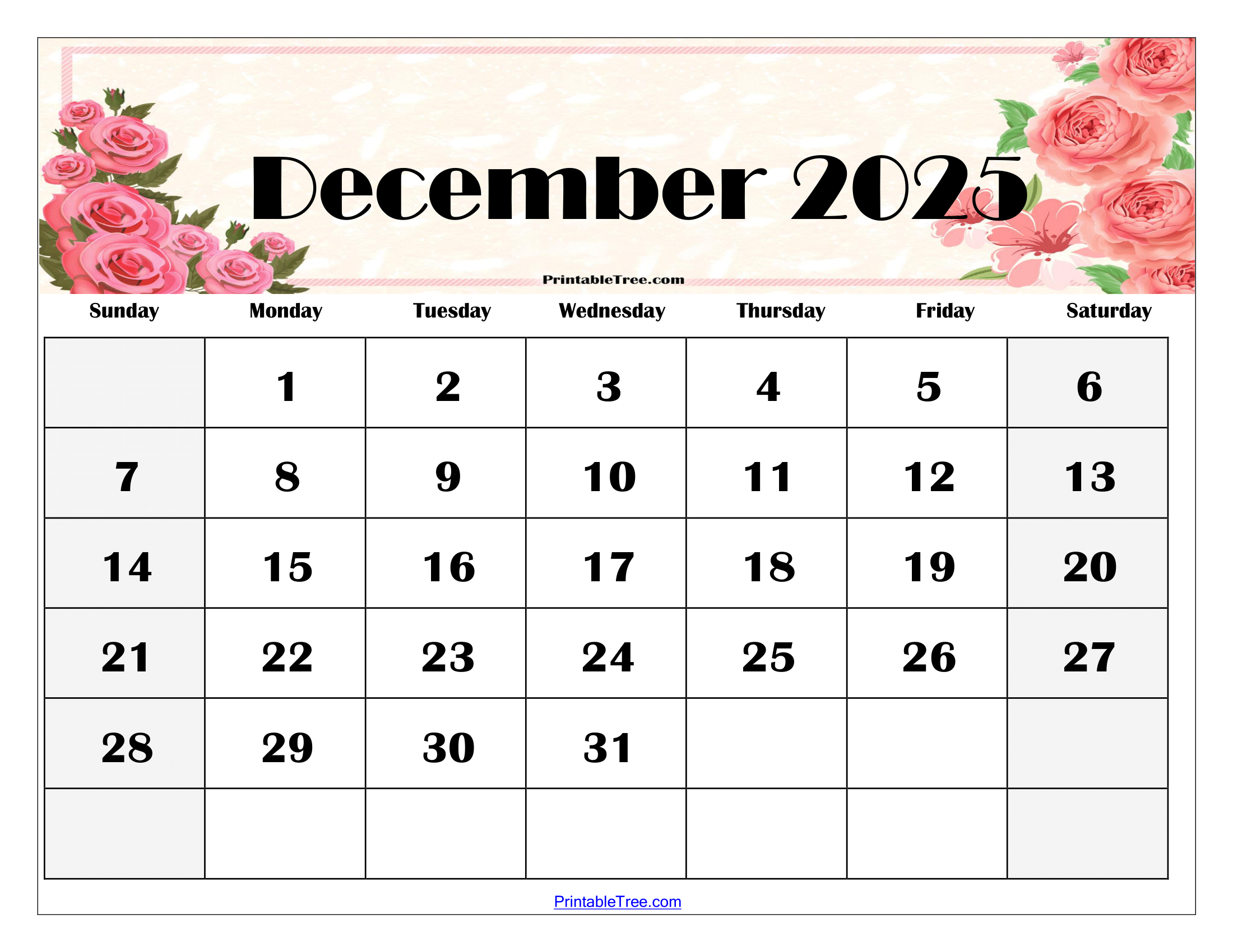 December 2025 Printable Calendar Free