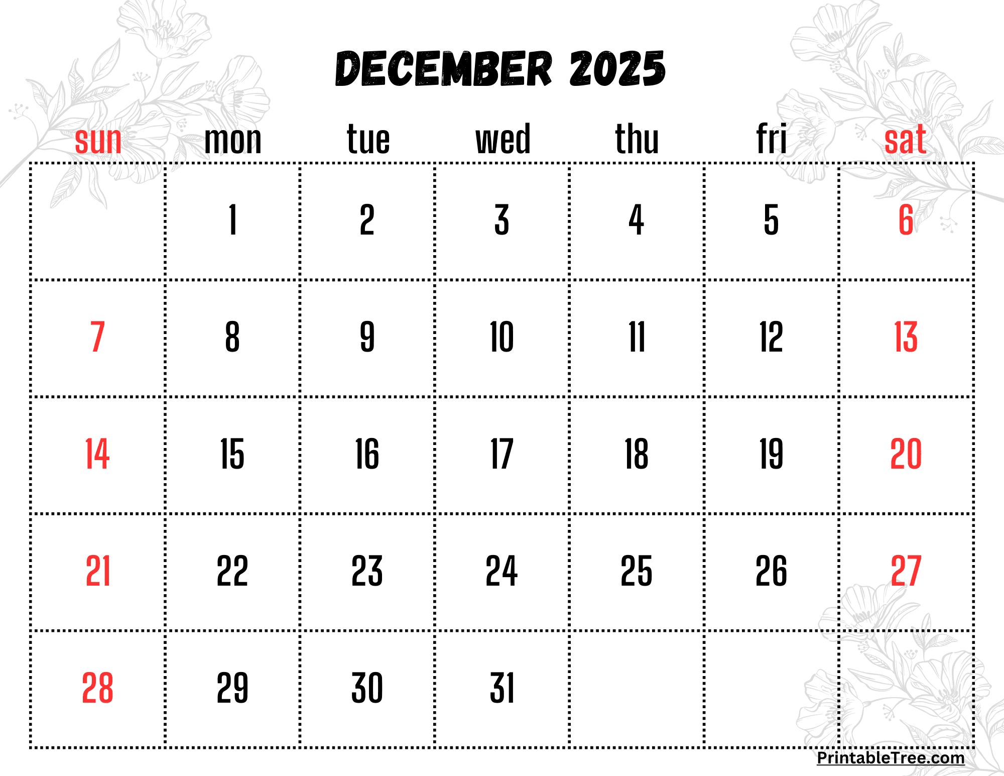 December 2025 Calendar Excel