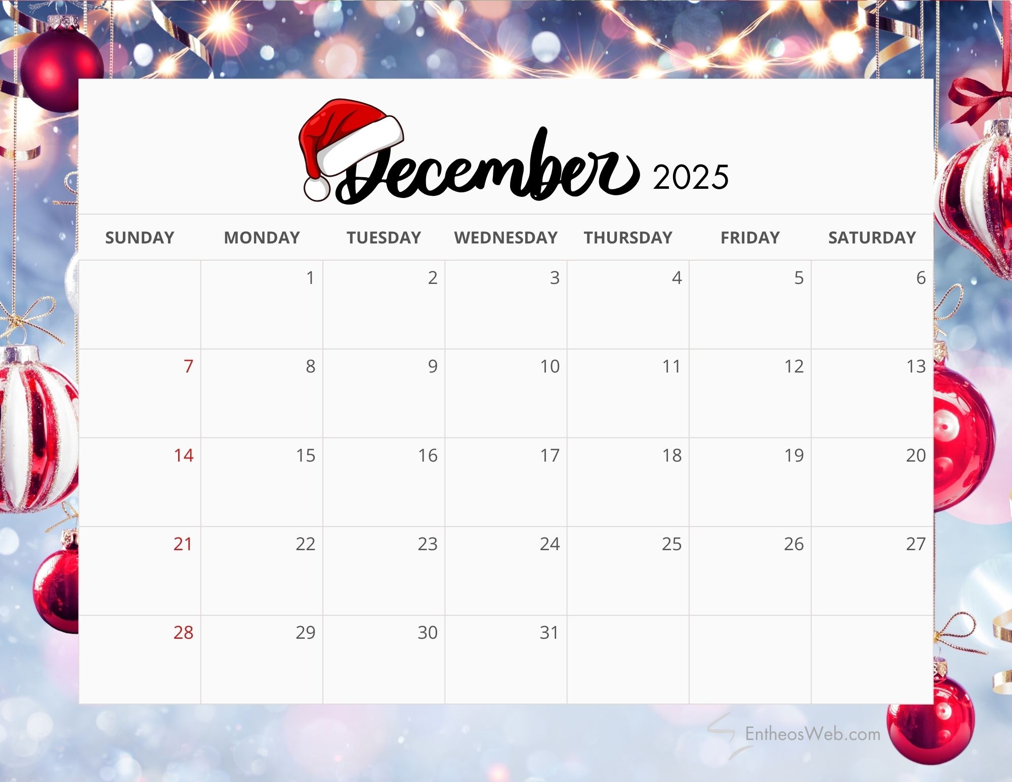 December 2025 Calendar Background
