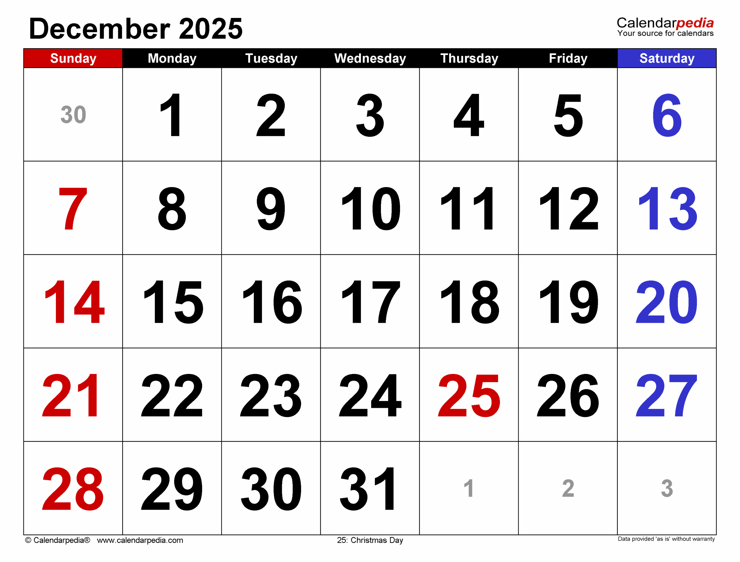 December 2025 Calendar Pdf