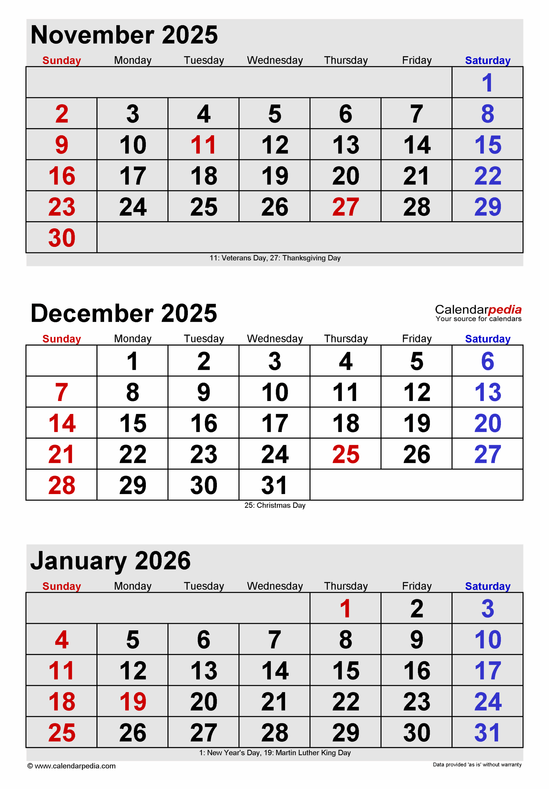 Printable Calendar November December 2025