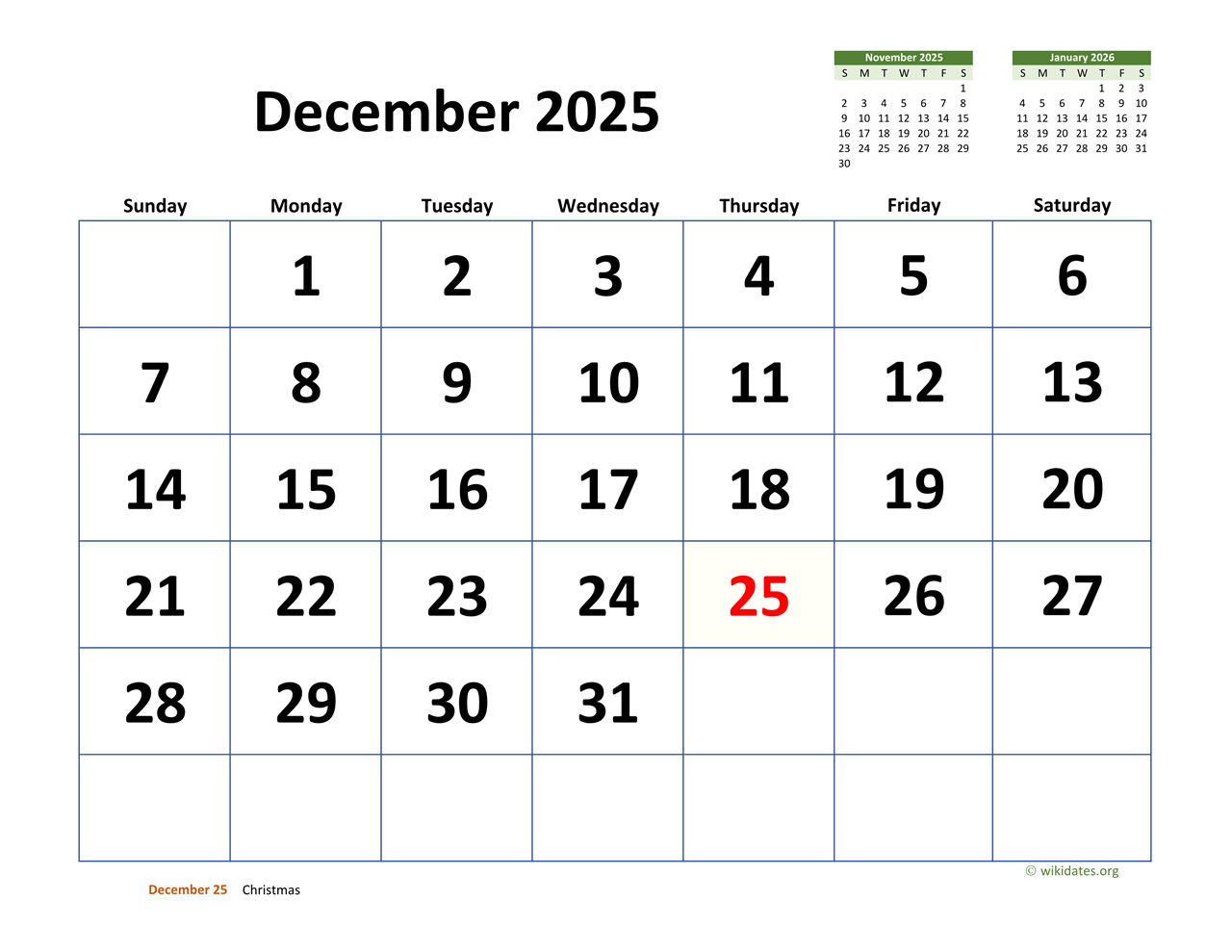 December 2025 Calender