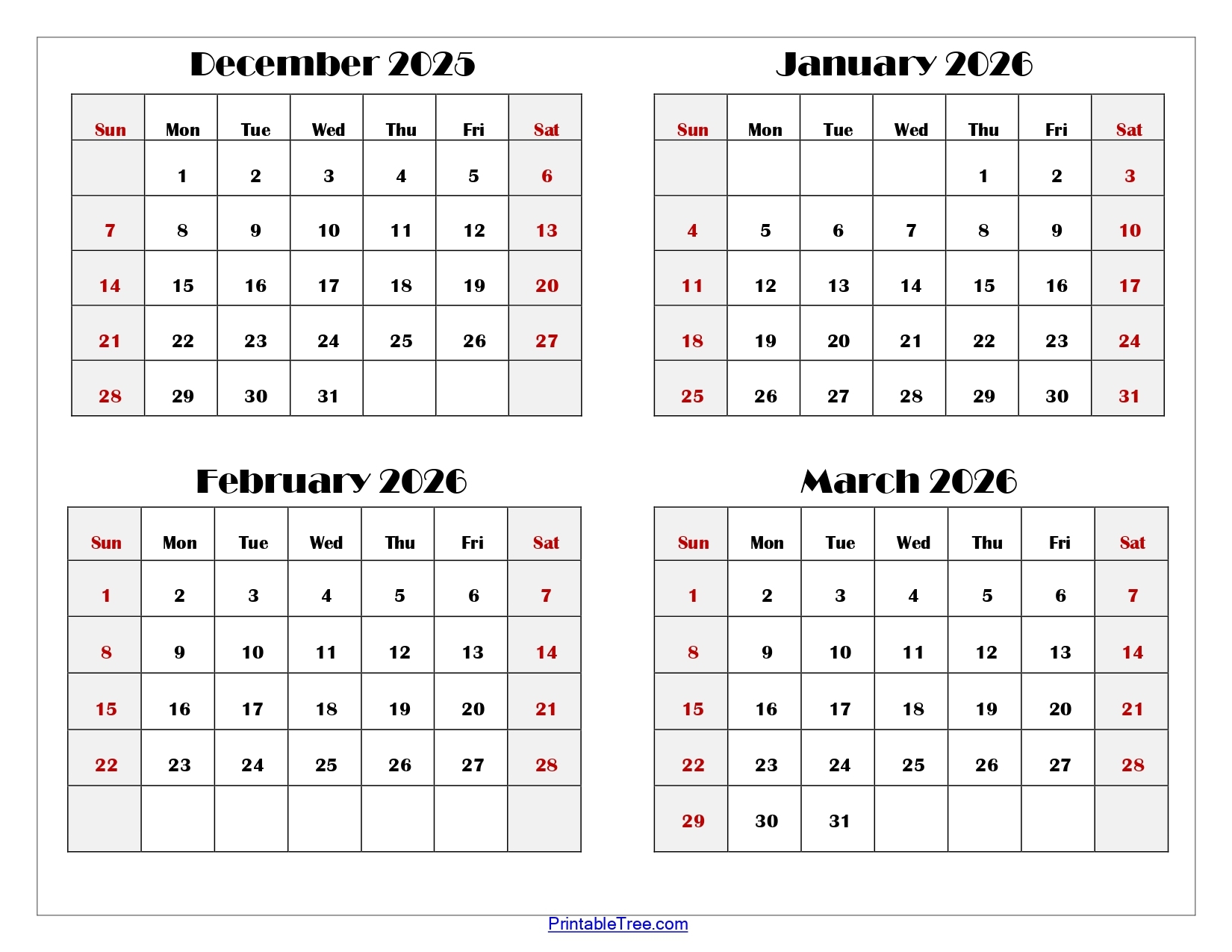 Calendar December January 2026
