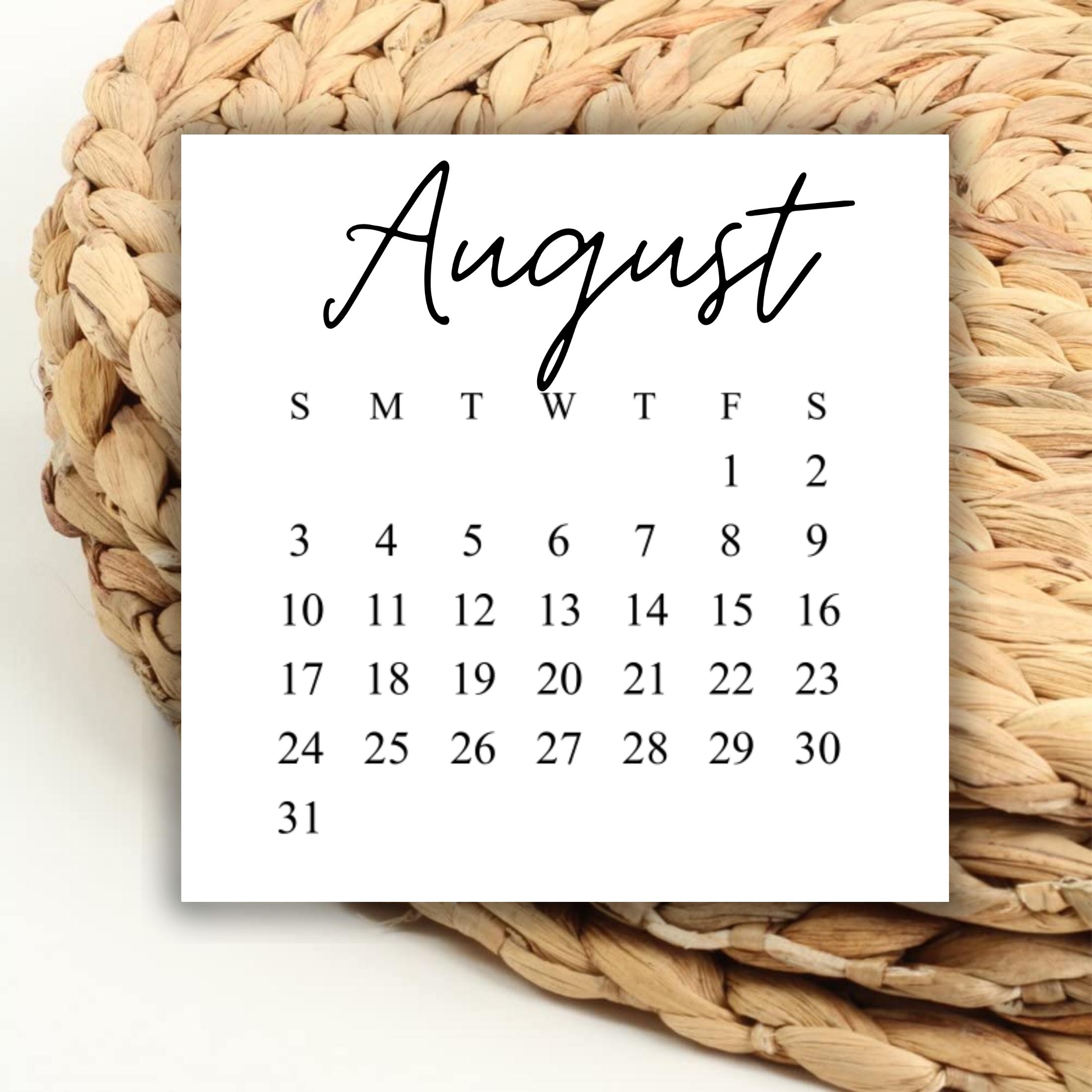 DIGITAL 2025 August Square Calendar Printable Digital Download For Wedding Save The Dates And Wedding DIY 2025 Print Out Calendar Weekdays Etsy UK
