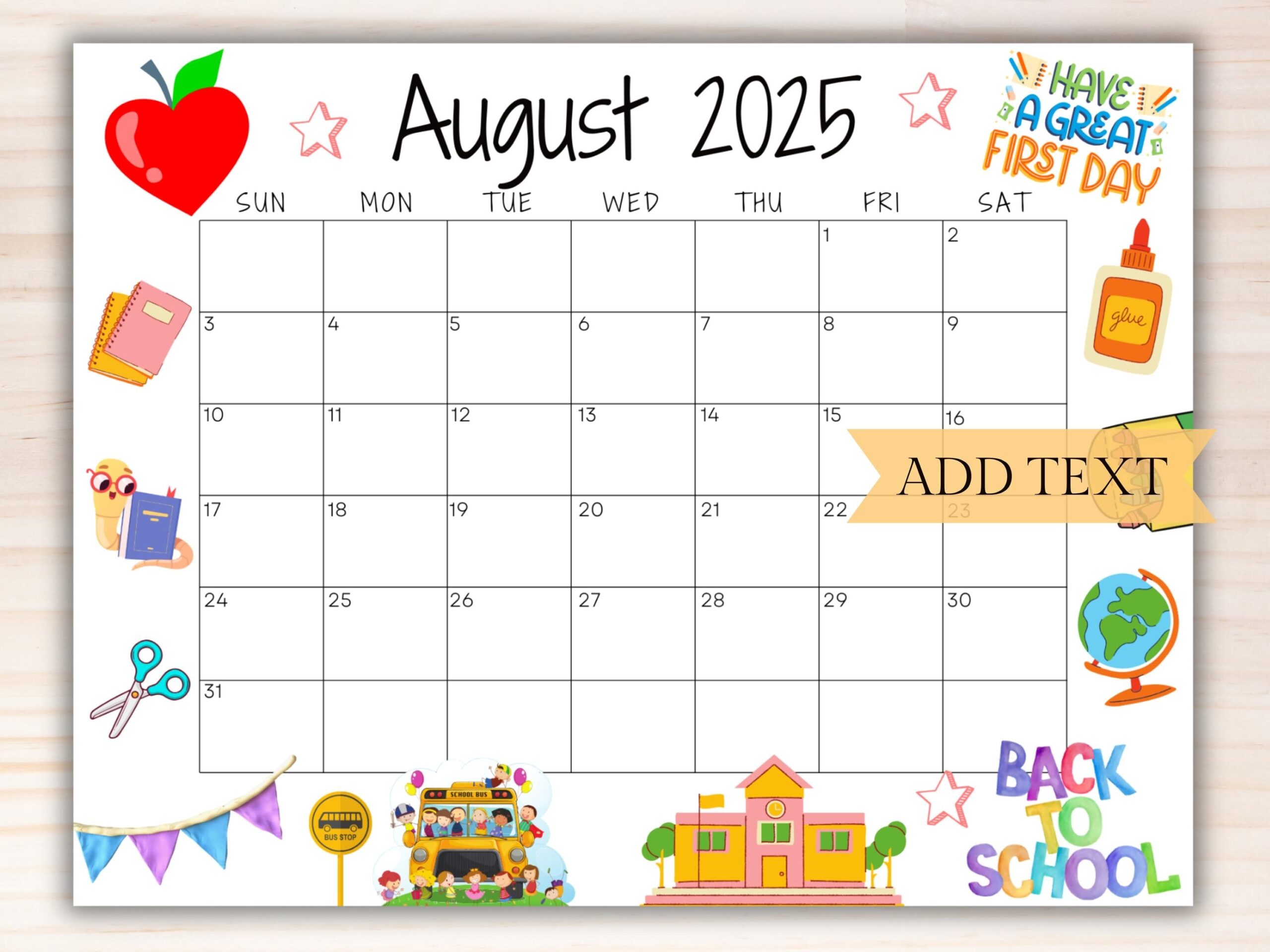 EDITABLE August 2025 Calendar Printable Calendar 2025 Back To School Calendar Kids Classroom Calendar School Calendar Monthly Calendar Etsy