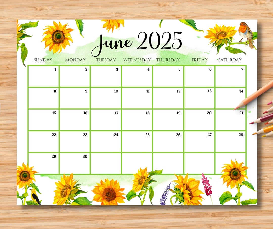 EDITABLE June 2025 Calendar Gorgeous Summer With Beautiful Sunflowers Printable Classroom Calendar Monthly Planner Kids School Schedule Etsy