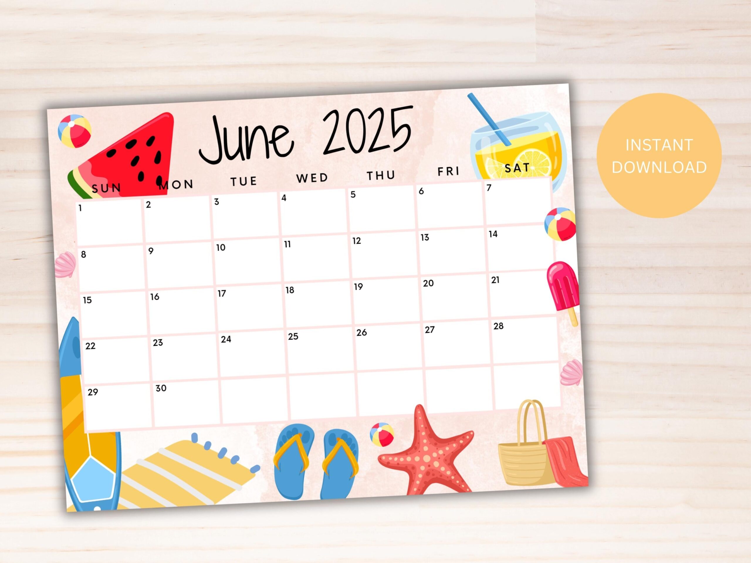 June Blank Calendar 2025
