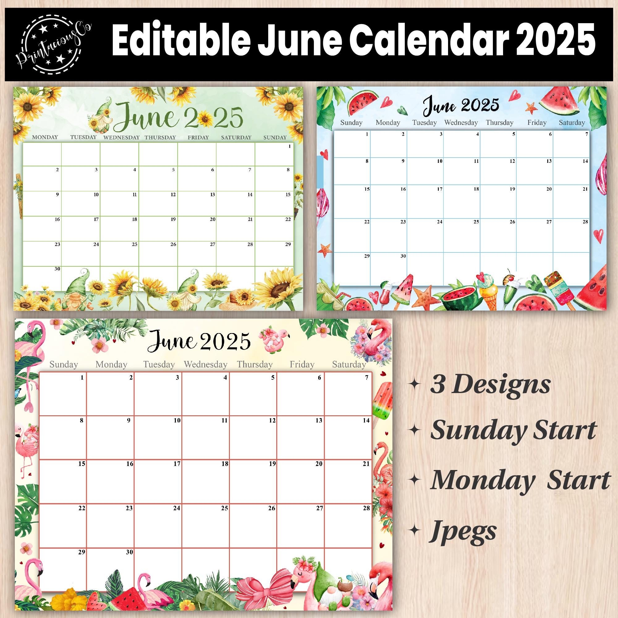 Editable June 2025 Calendar Printable Wall Calendar 2025 