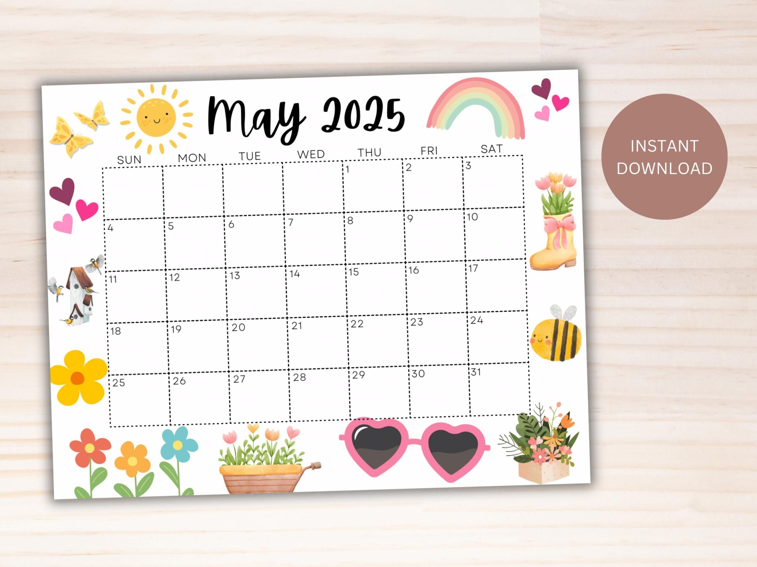 EDITABLE May 2025 Calendar Printable Calendar 2025 Spring Calendar With Rainbow Monthly Calendar School Calendar Family Calendar Etsy