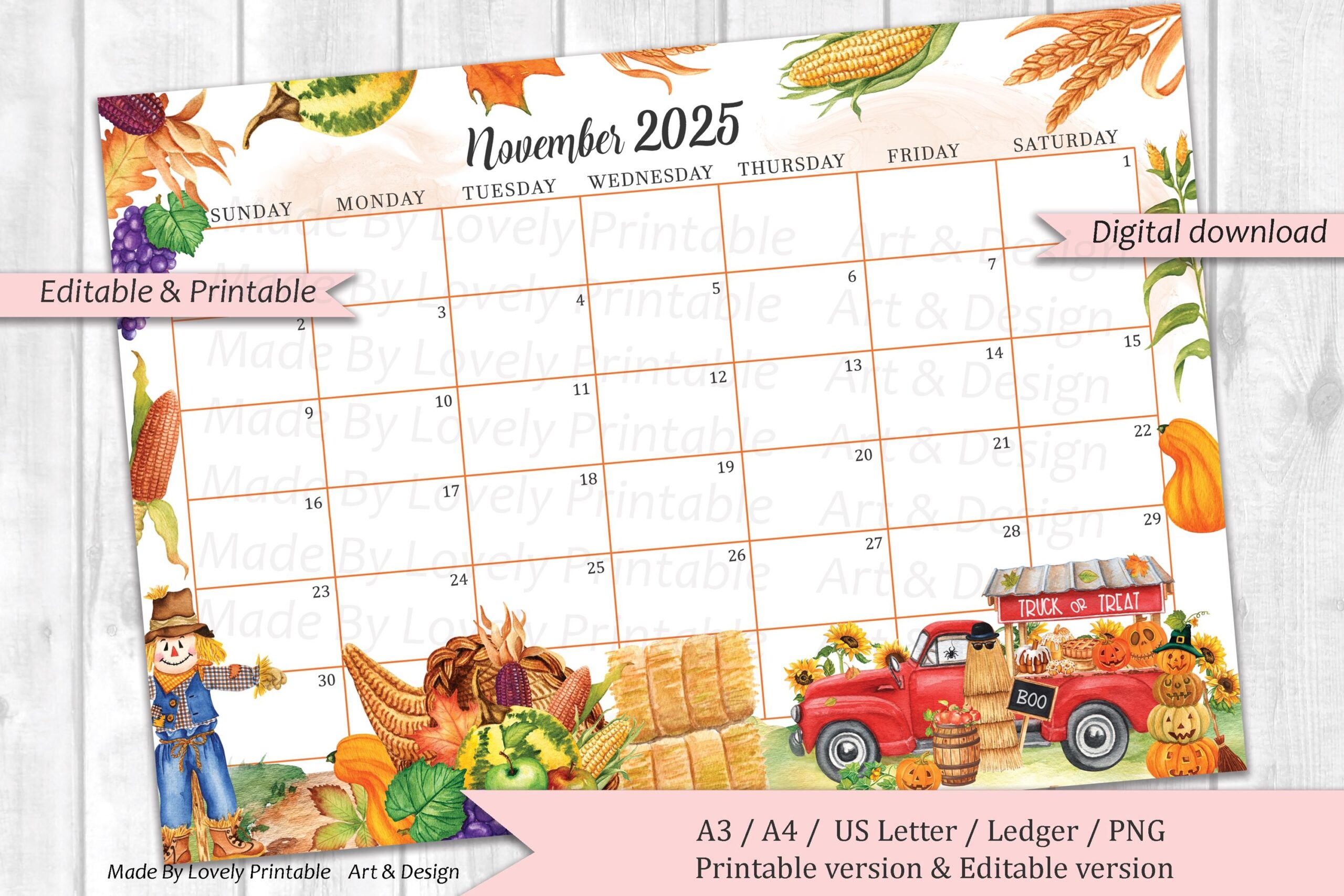 Thanksgiving November 2025 Calendar
