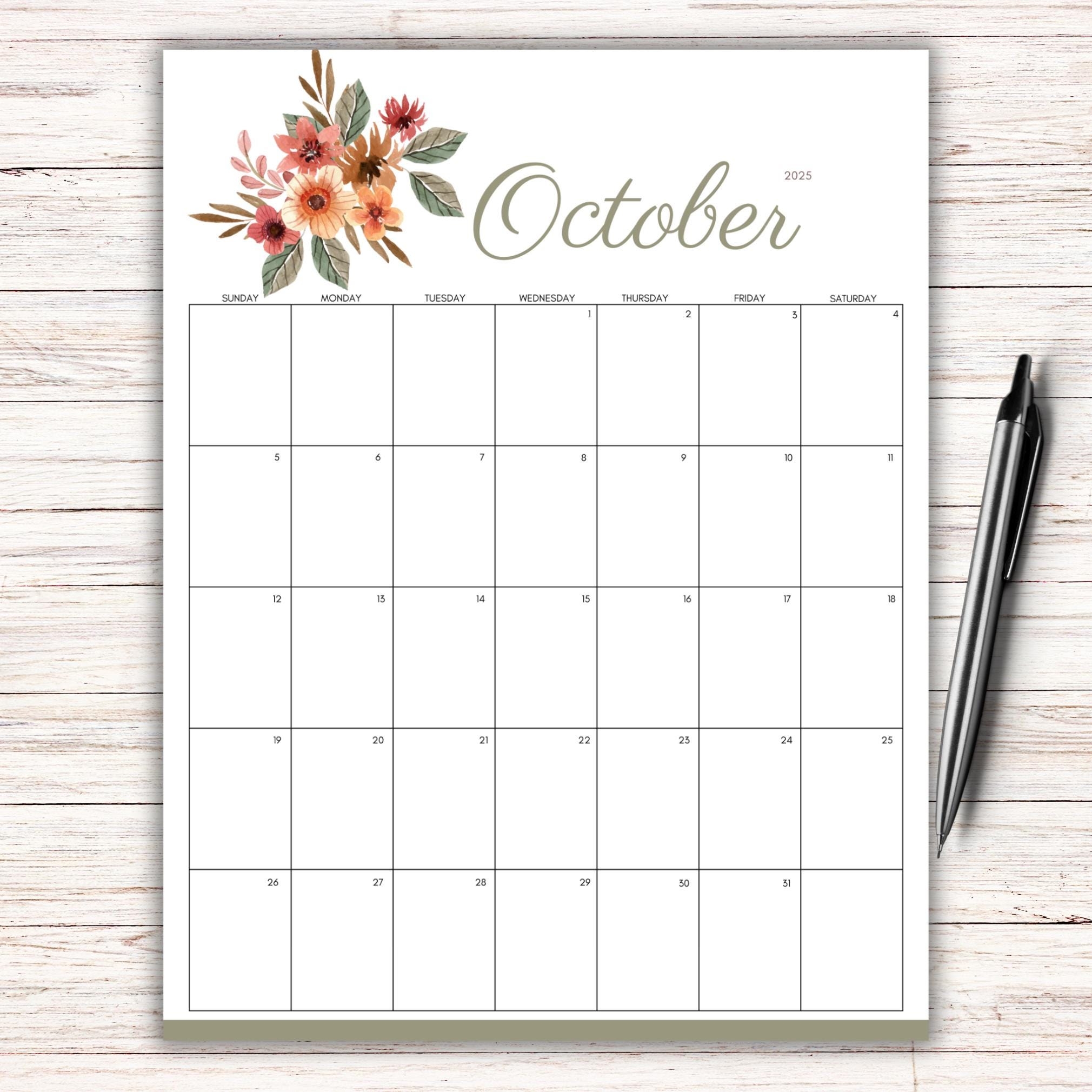 EDITABLE October 2025 Calendar October Monthly Planner Beautiful 