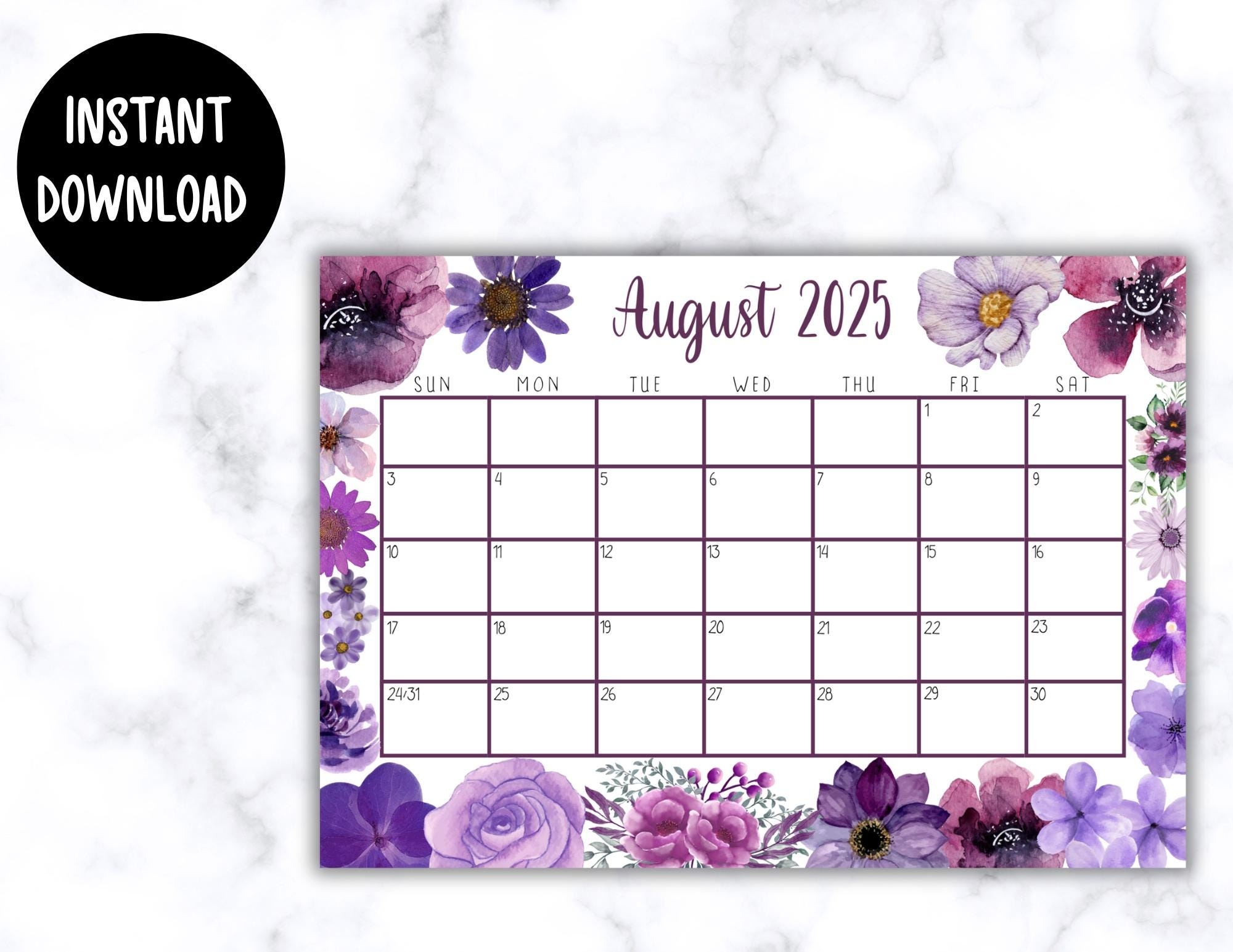 August 2025 Calendar Fillable
