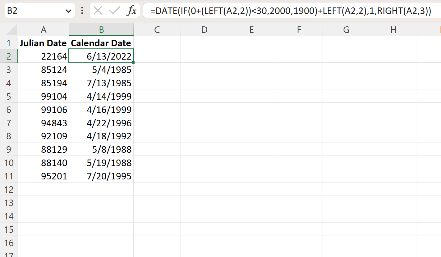 Julian Calendar 2025 Excel