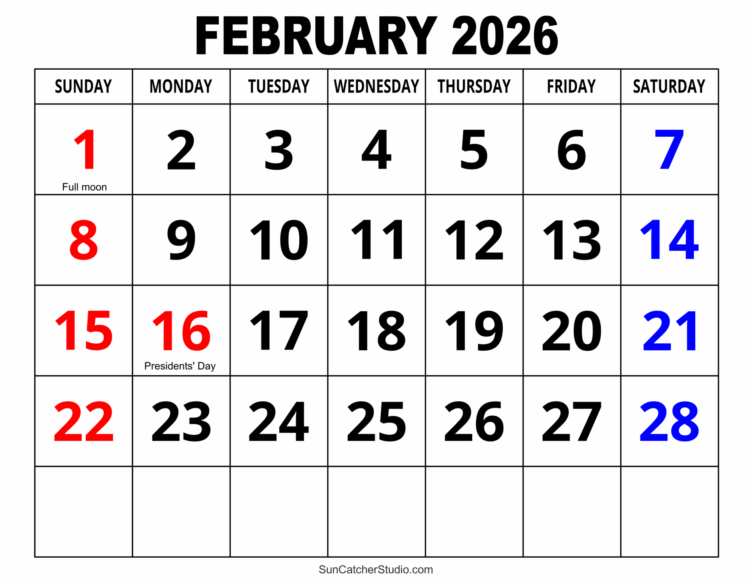 February Moon Calendar 2026