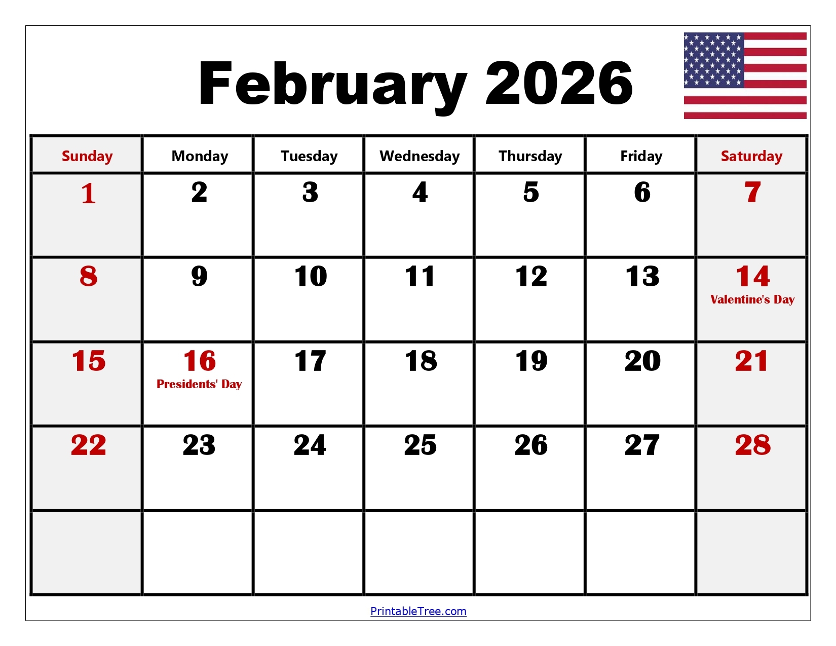 February 2026 Calendar Printable Free