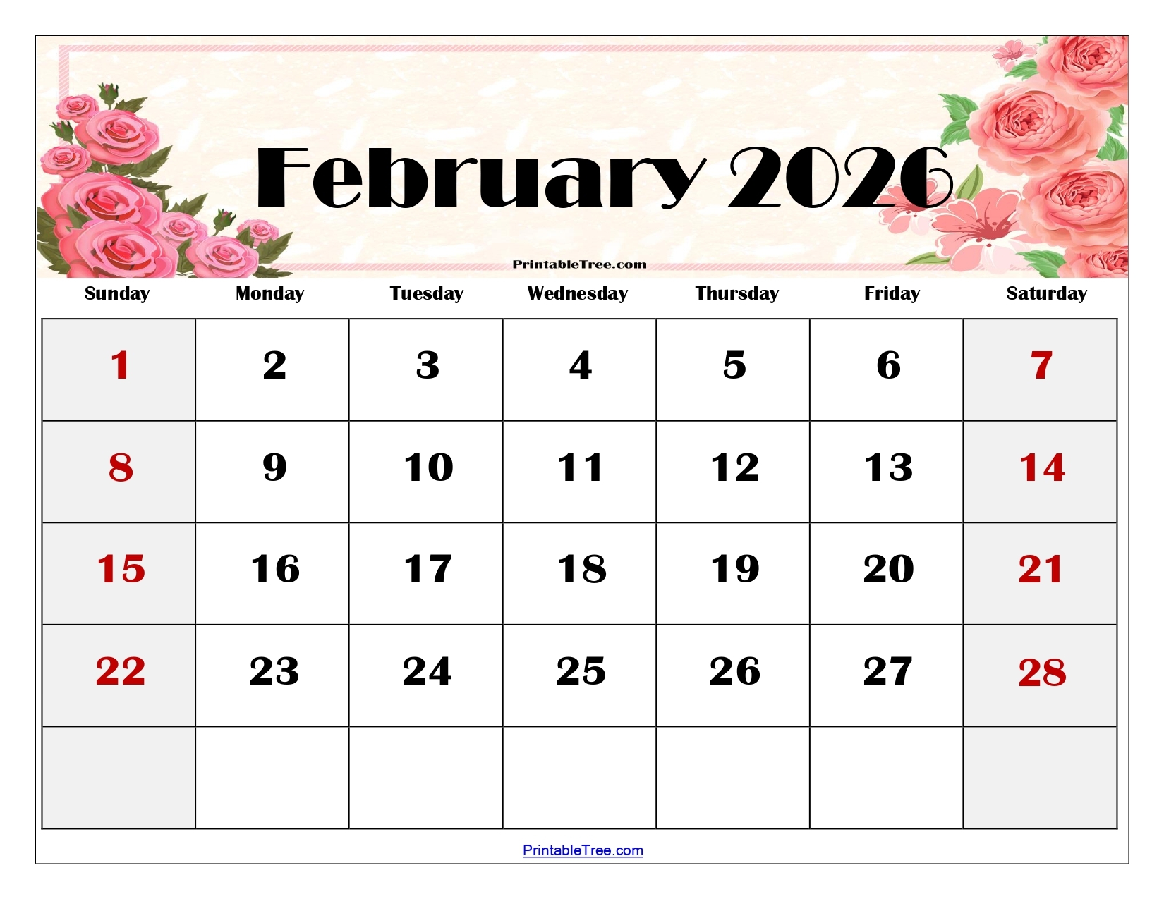 Feb 2026 Calendar Template