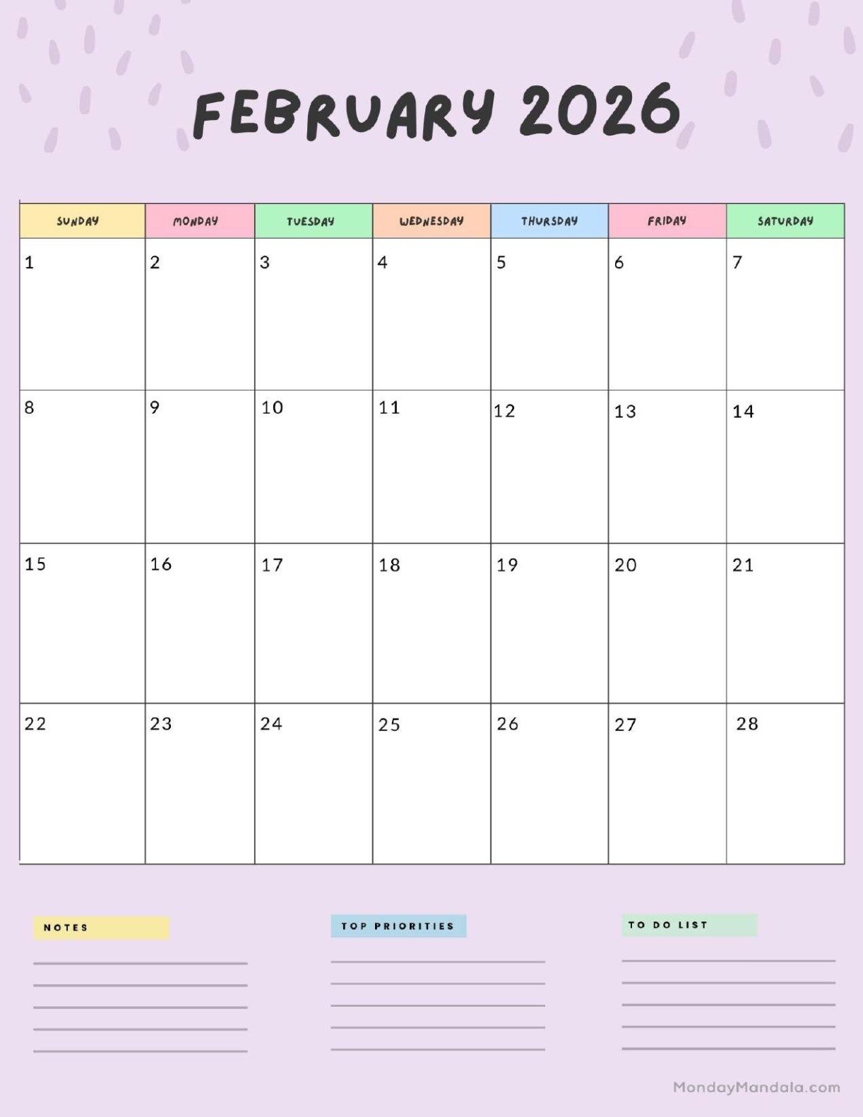 Show February 2026 Calendar