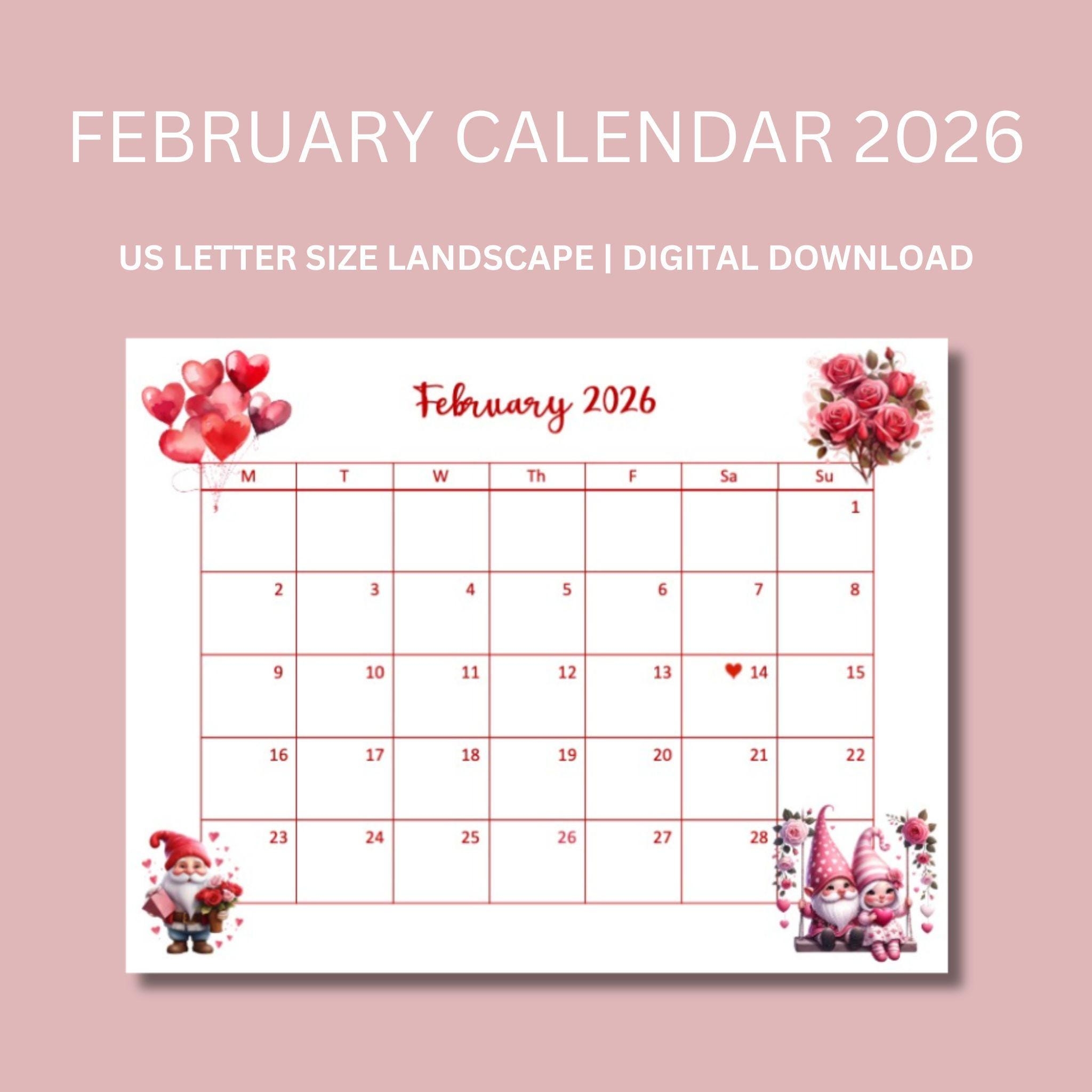 February Calendar 2026 February Calendar Downloadable Calendar 