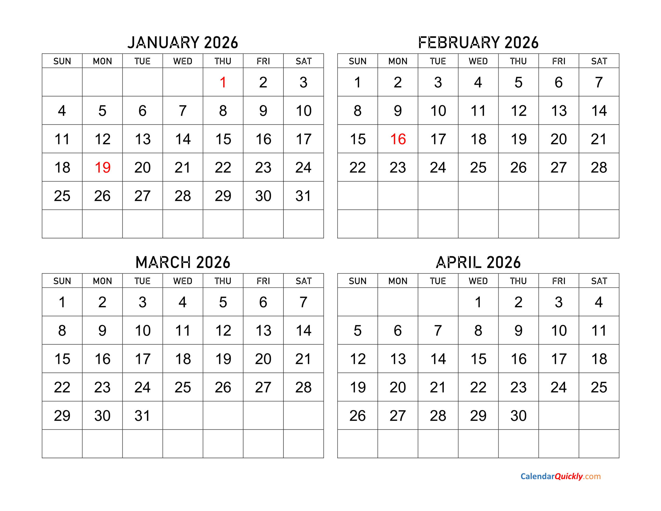 Jan Feb March 2026 Calendar