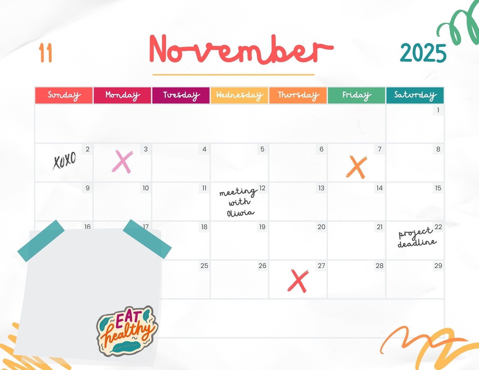 November 2025 Calendar Canva