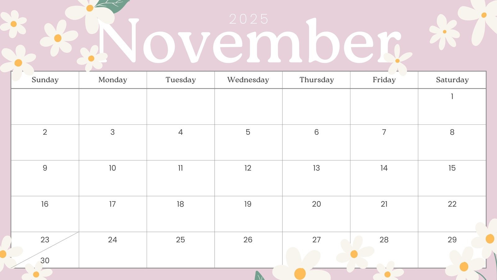 Blank November 2025 Calendar