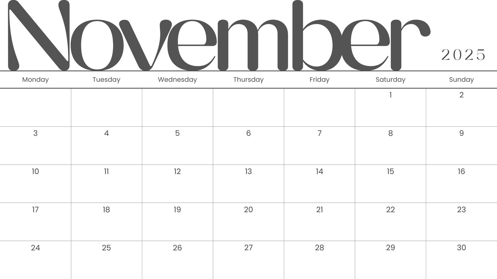 Calendar 2025 Nov
