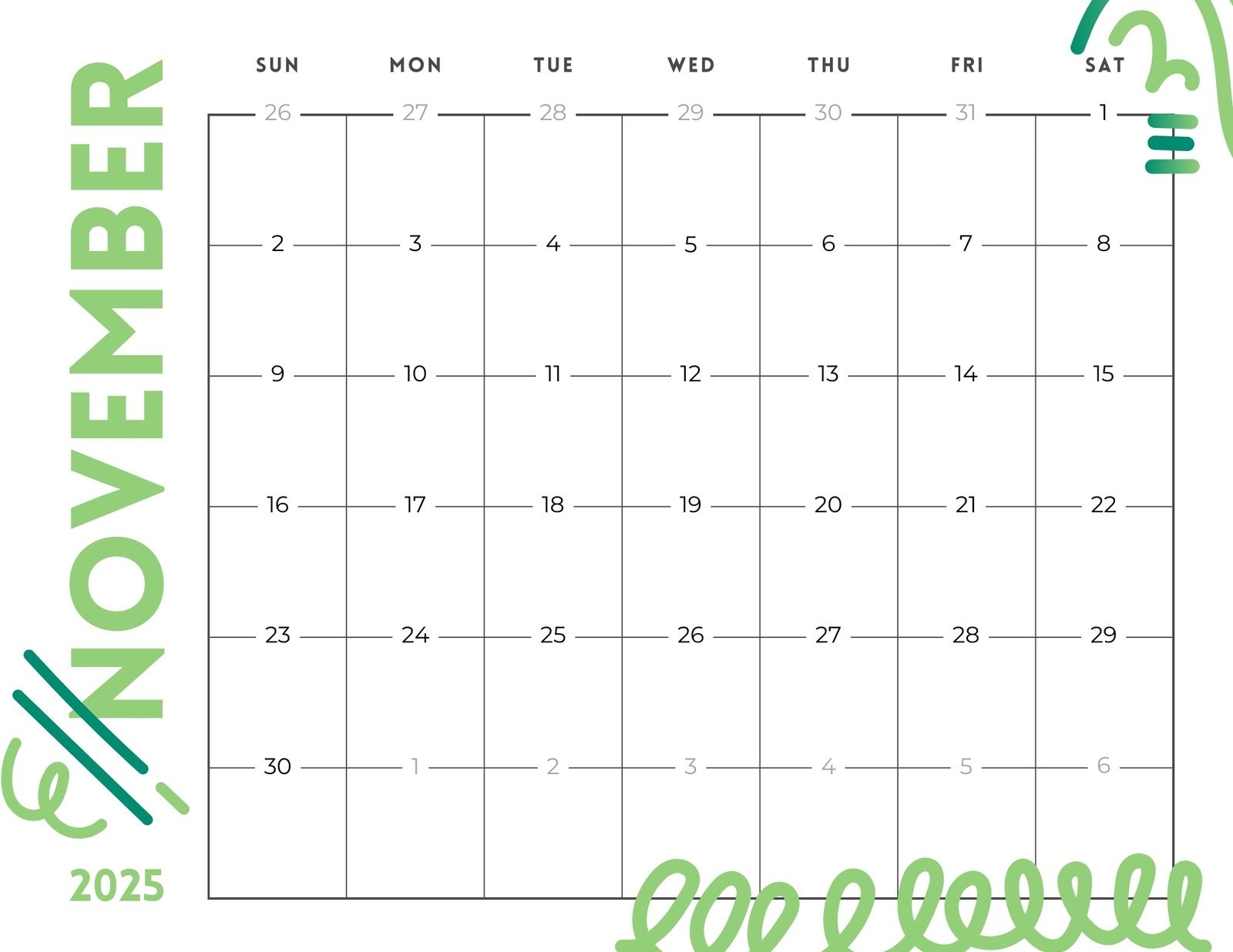 Fillable November 2025 Calendar