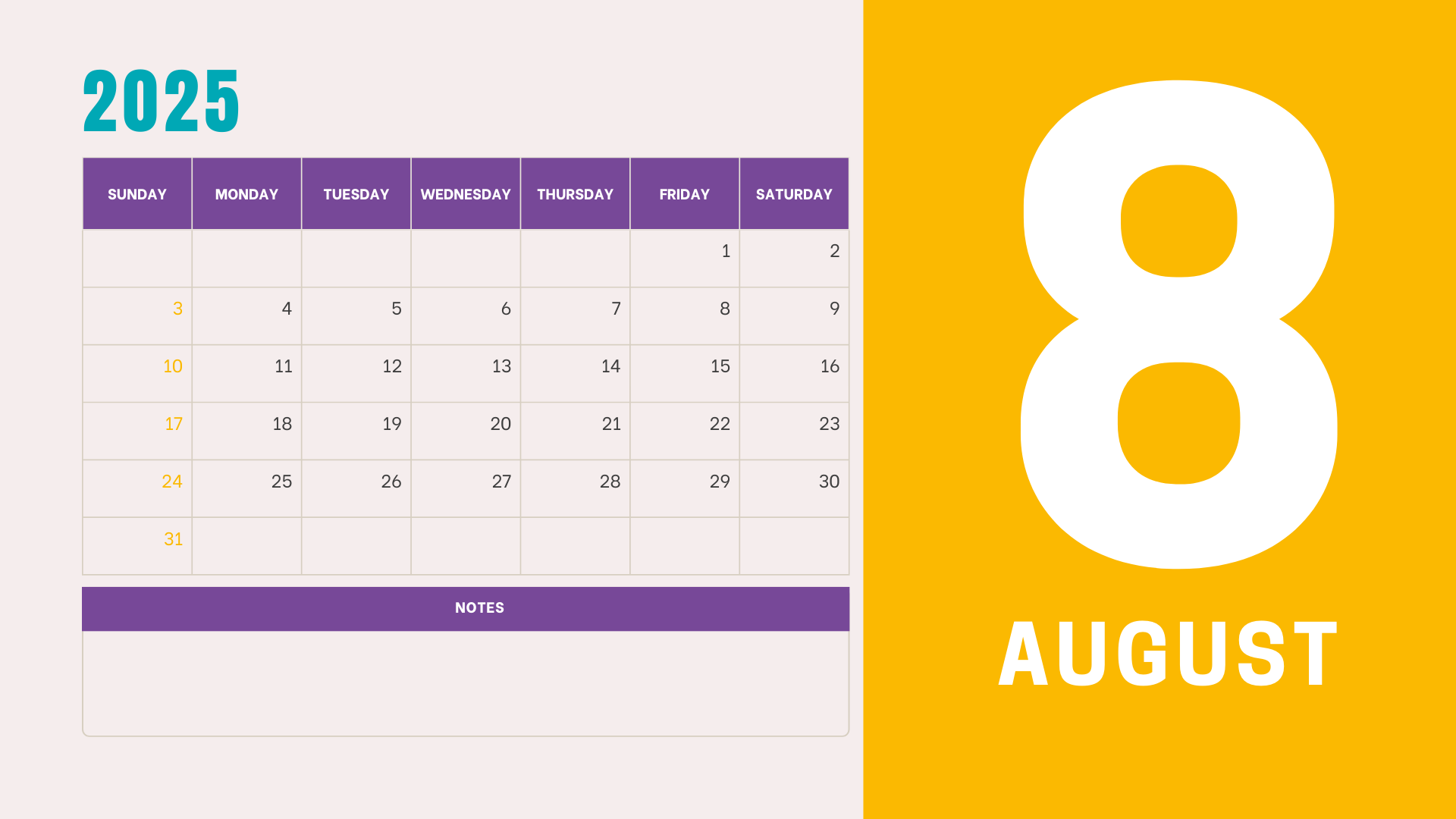 Free August 2025 Calendar PDF 8KB 1 Page s 
