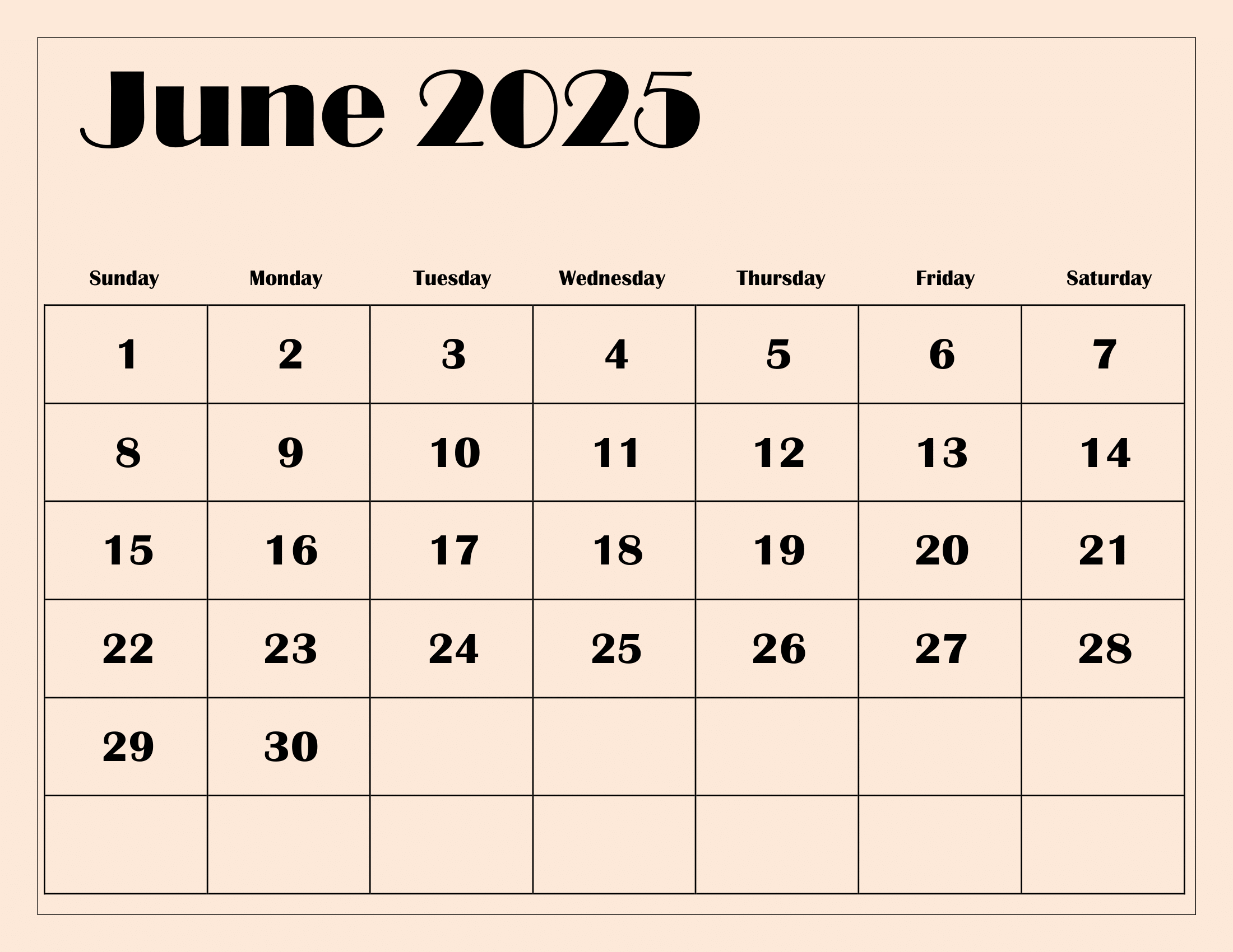 June 2025 Calendar Excel