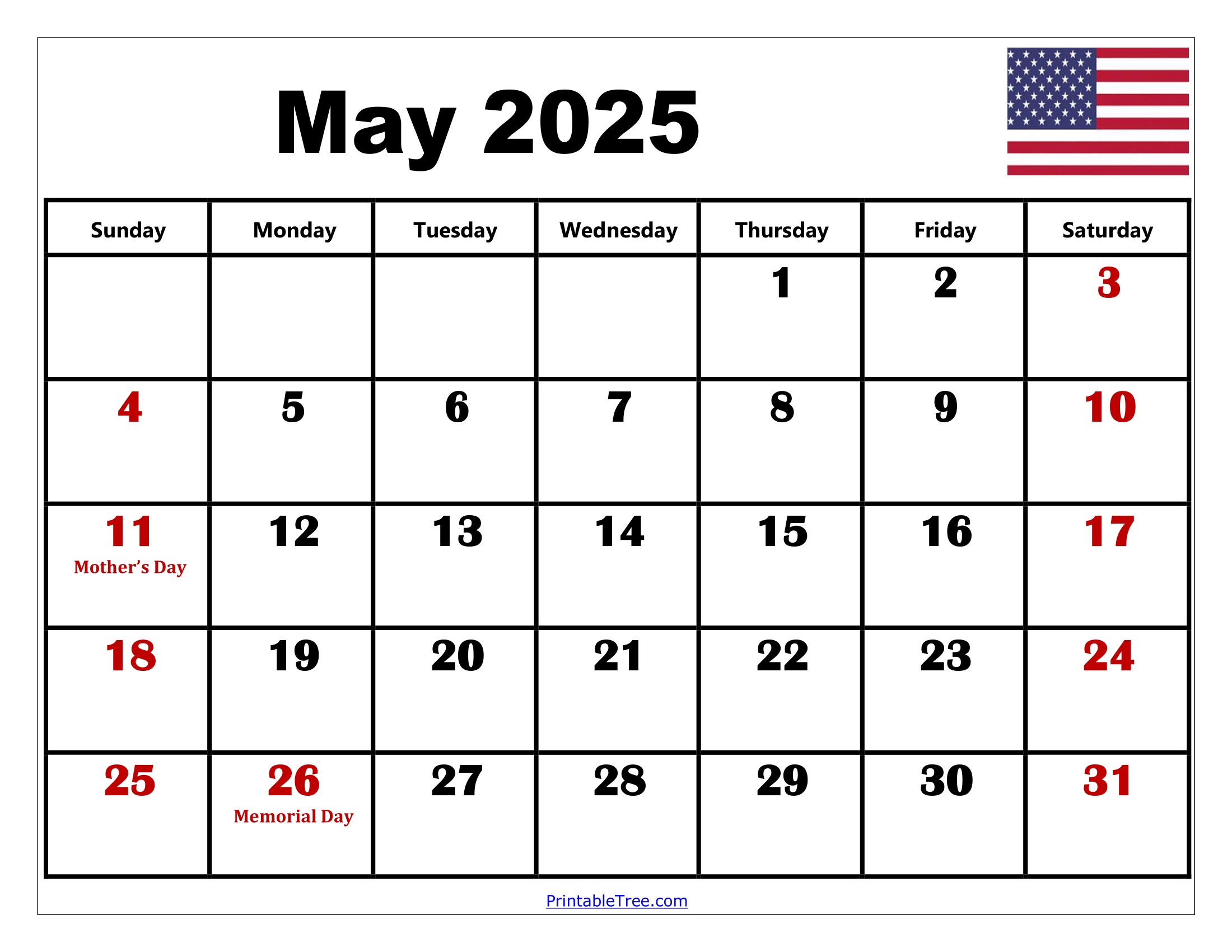 May 2025 Calendar Excel