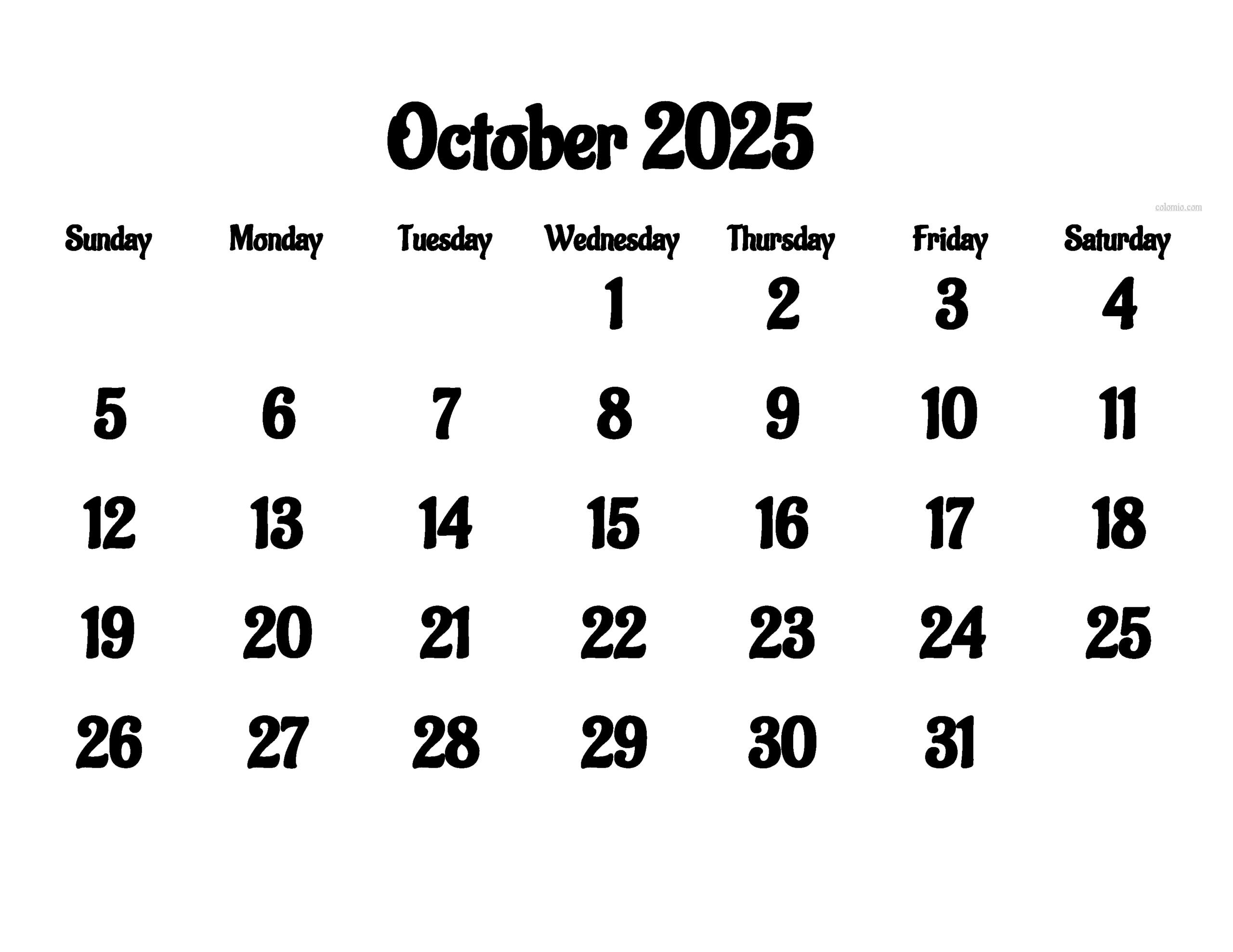 Blank Calendar October 2025
