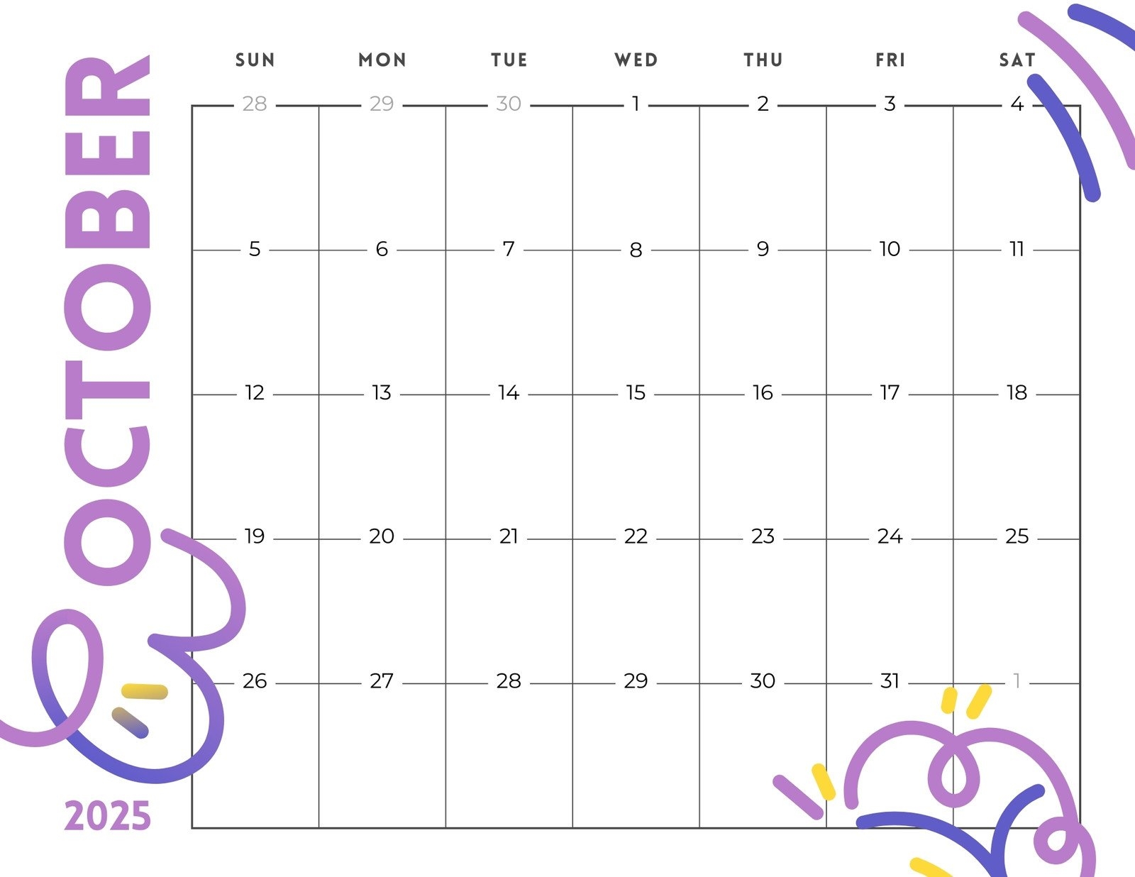 Fillable Calendar October 2025