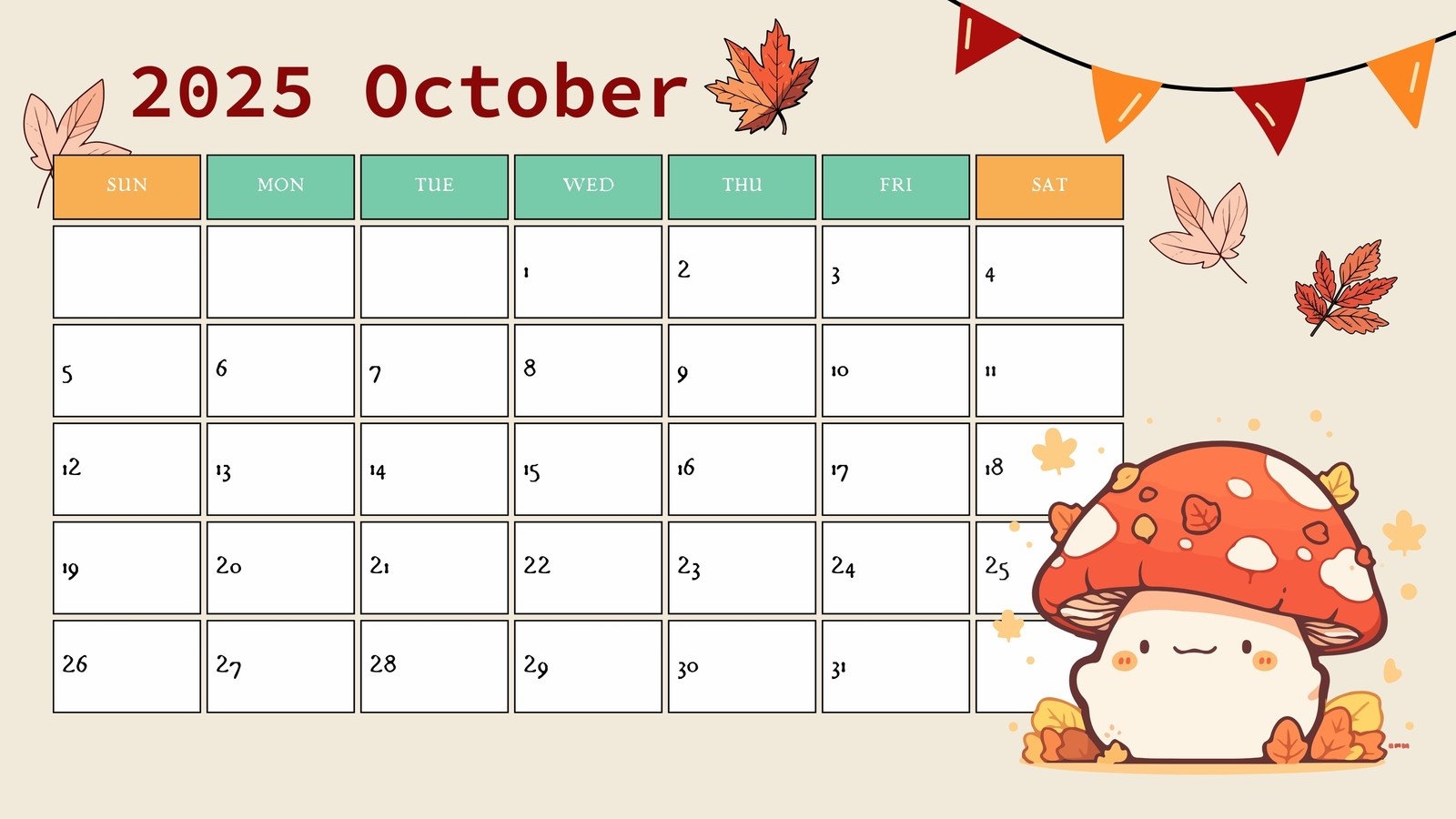 Blank Calendar Template October 2025