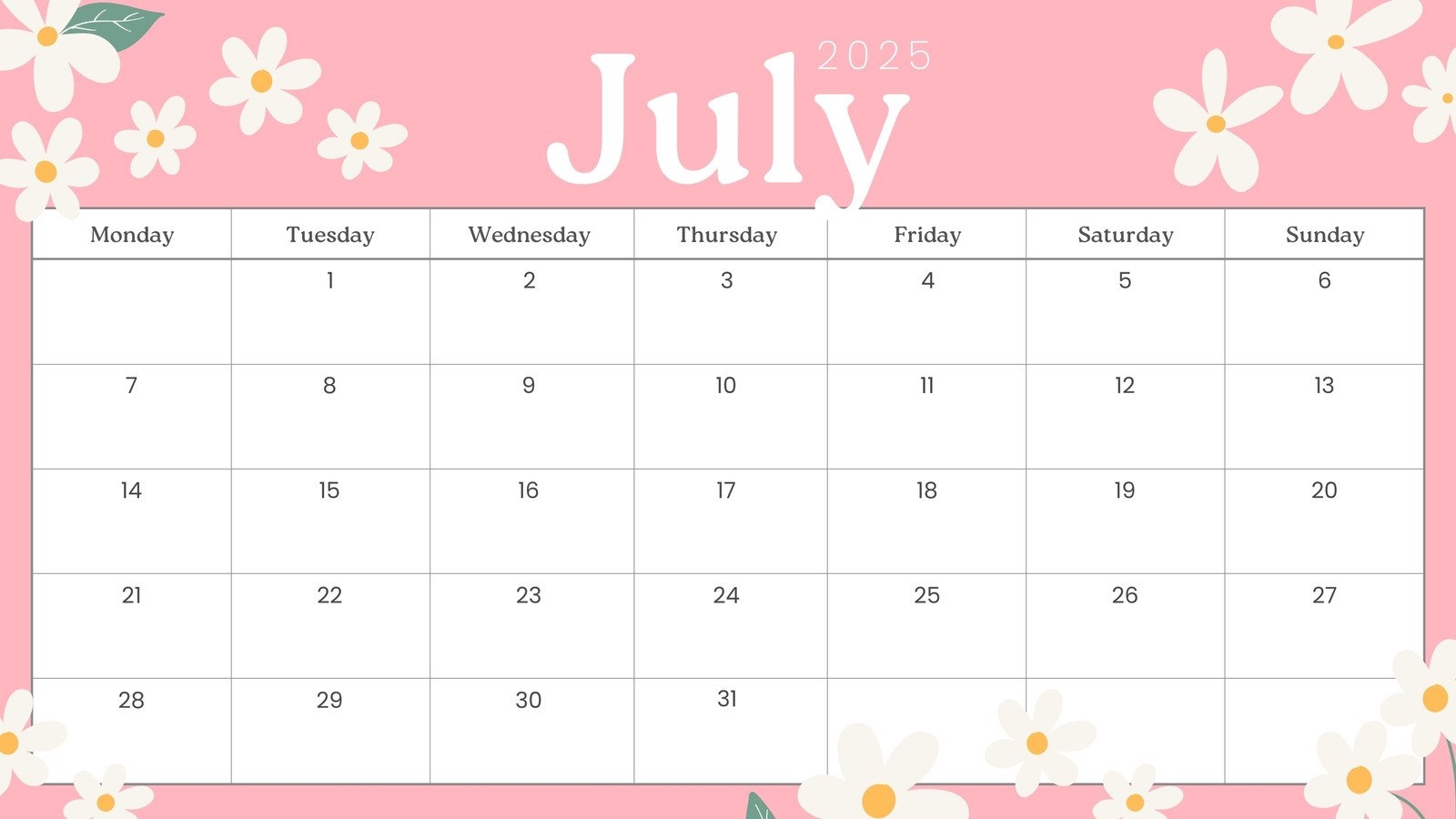 2025 July Printable Calendar