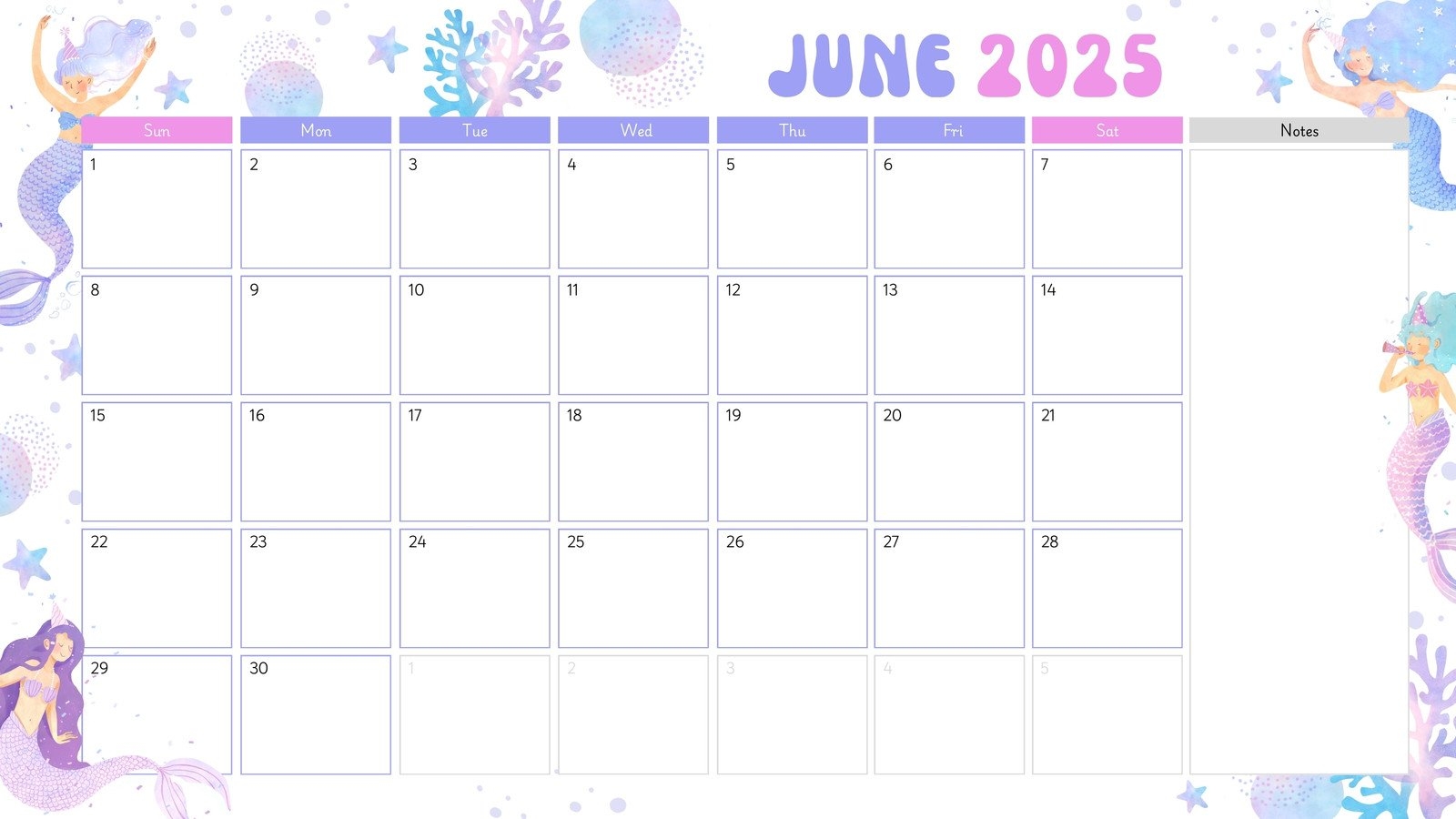 June 2025 Calendar Blank
