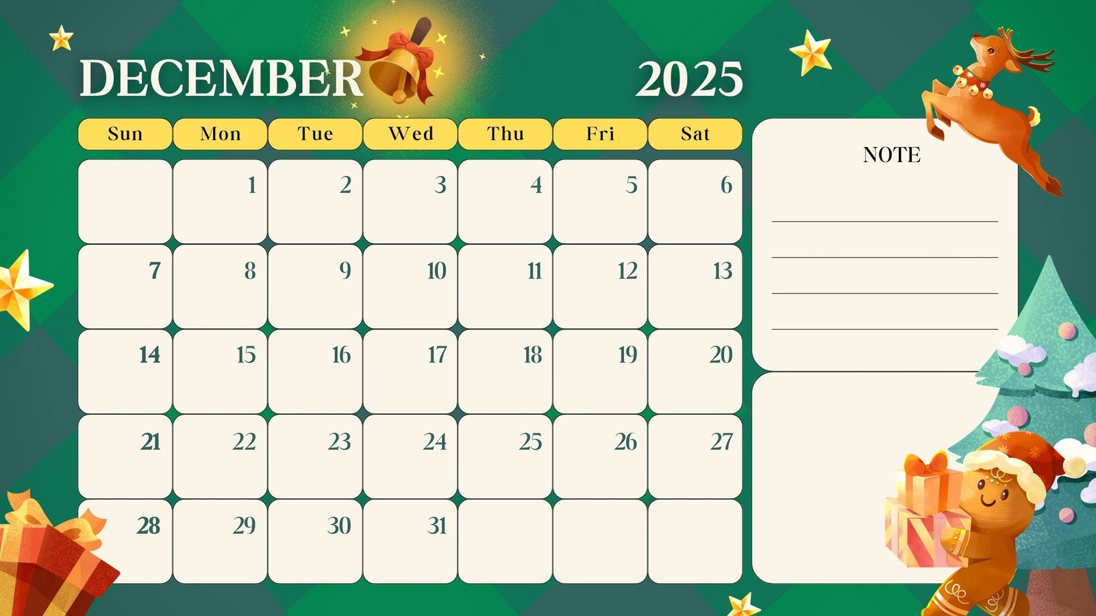 Cute December 2025 Calendar Printable