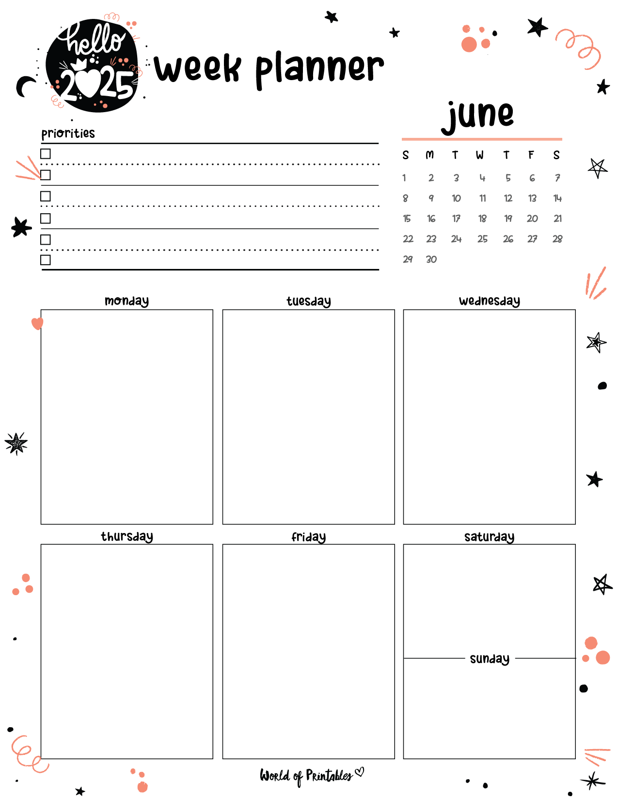 June 2025 Weekly Calendar