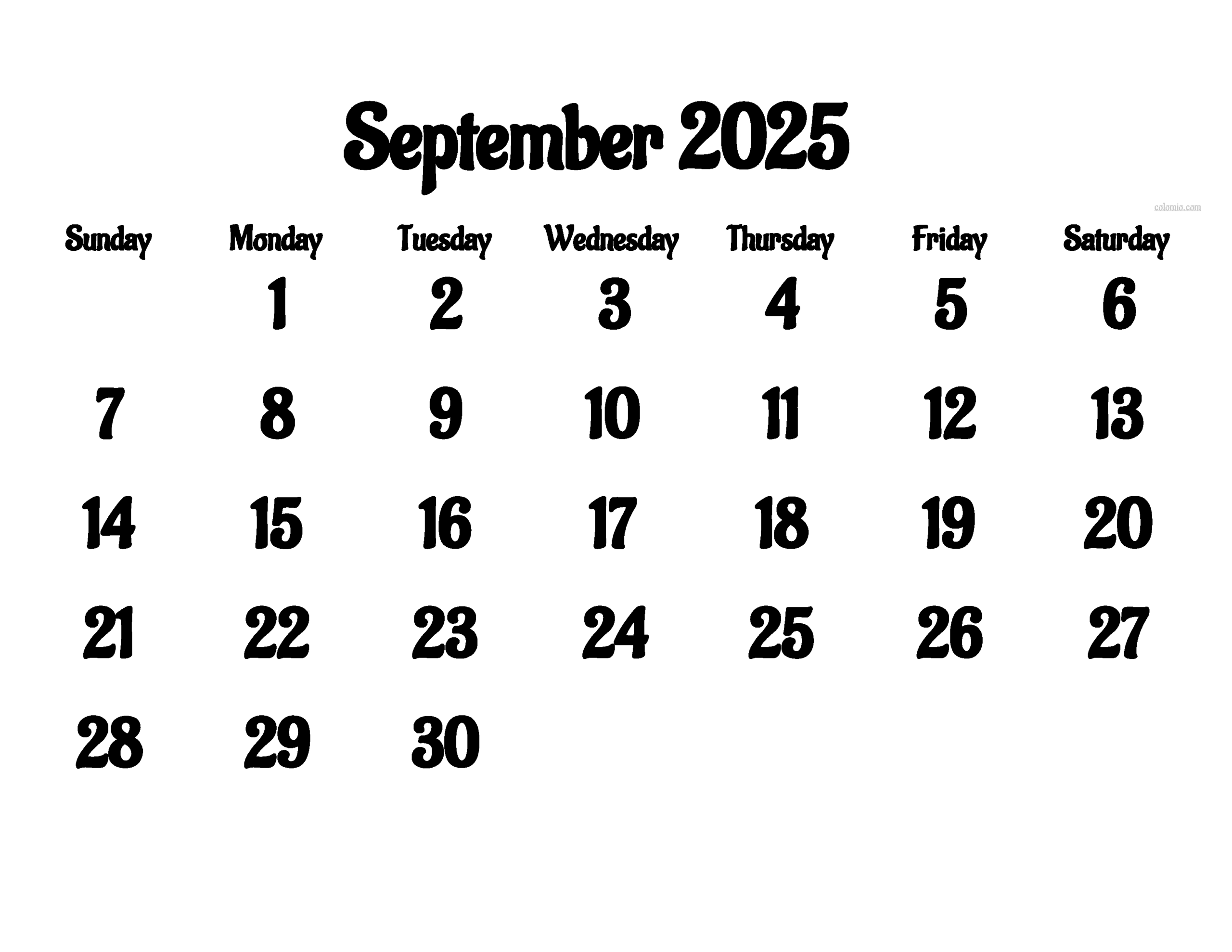 Blank September 2025 Calendar Printable