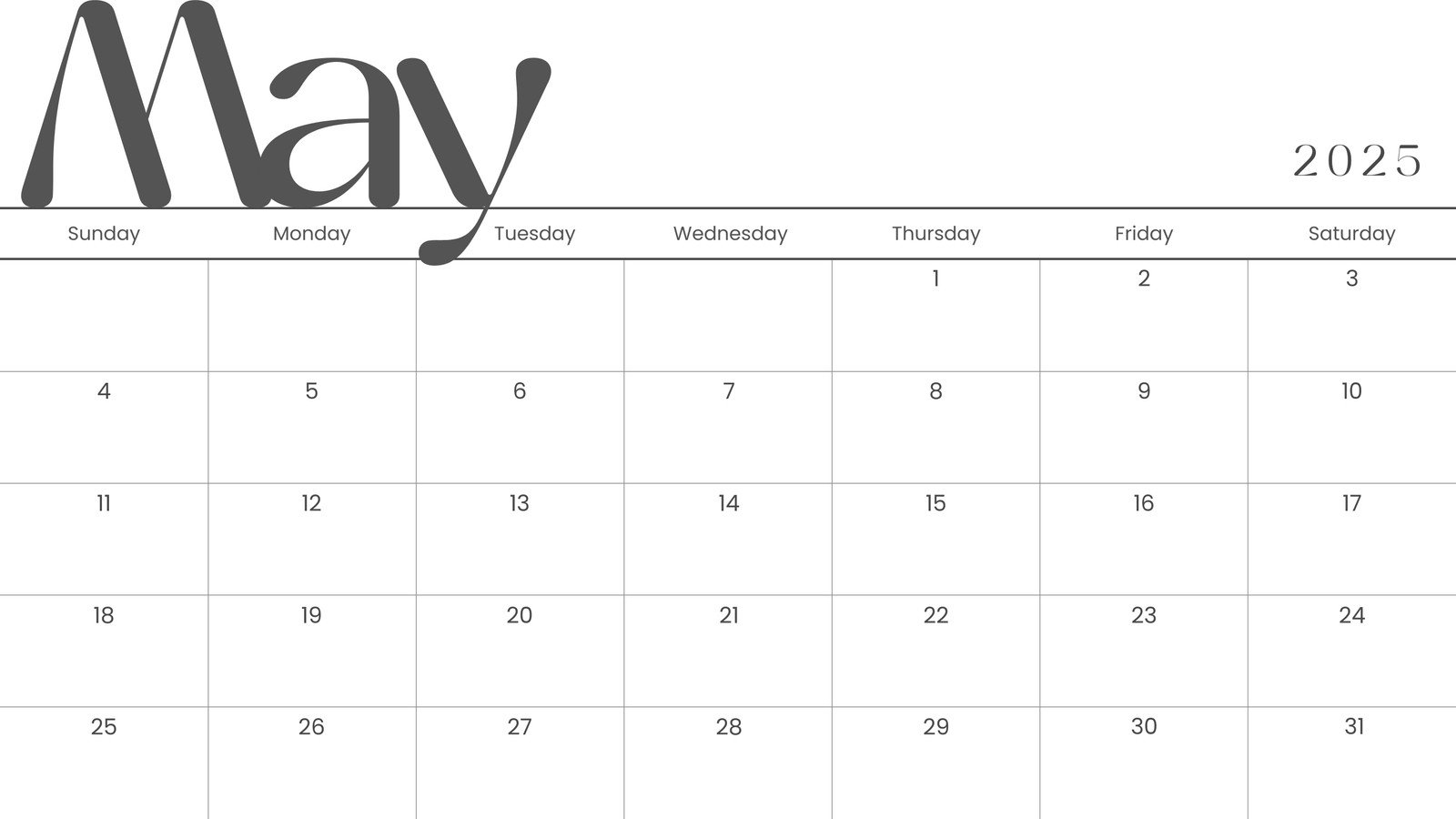 Calendar For 2025 May