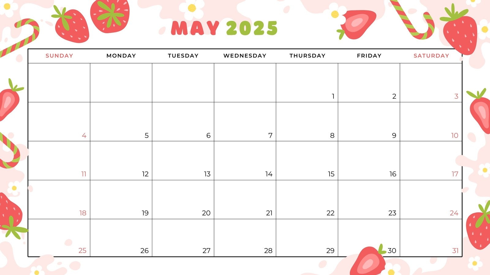 Cute May Calendar 2025