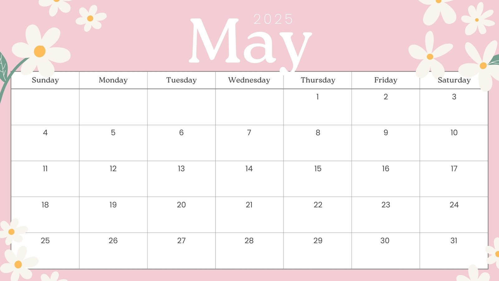 Free Printable May 2025 Calendar