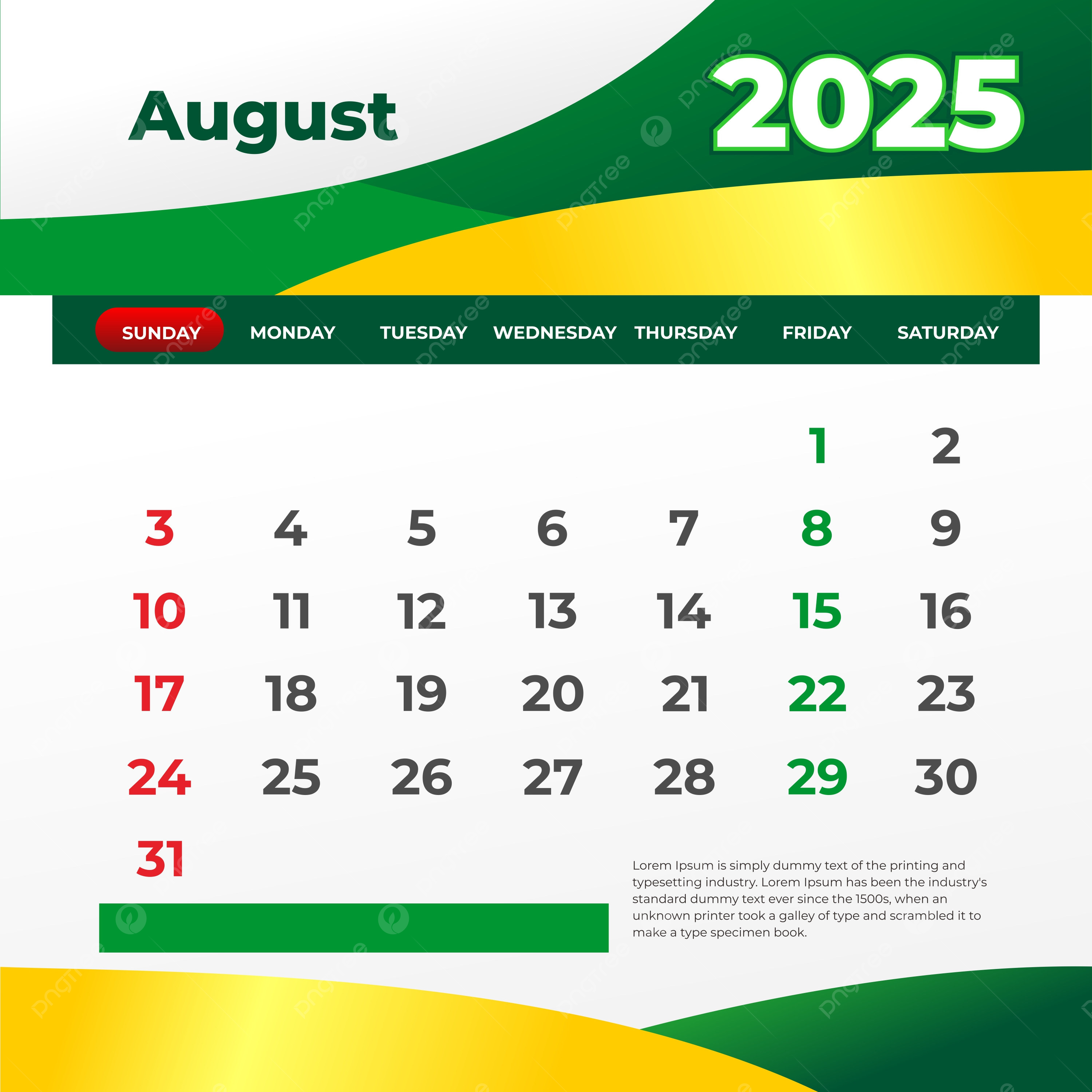 August 2025 Calendar Excel