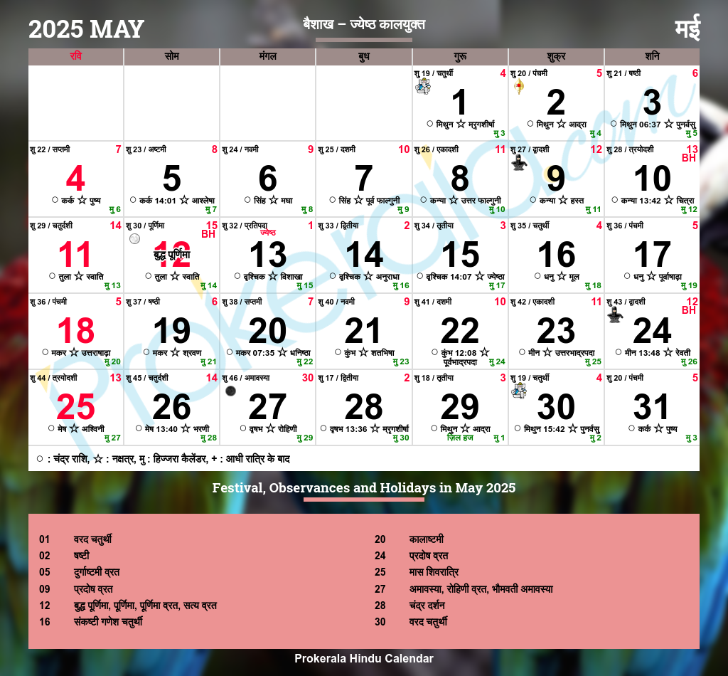 Hindu Calendar 2025 May