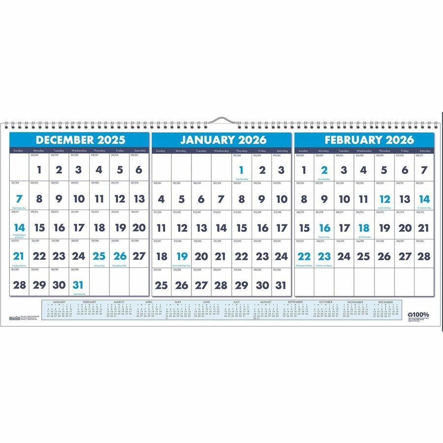 3 Month Calendar November December January 2026